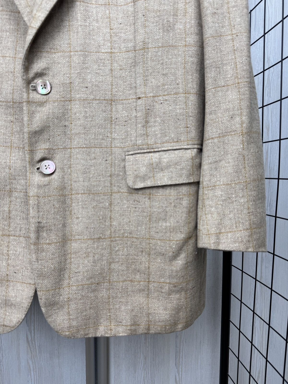 BIJAN Bijan one hundred % beige checkered 2 button blazer Size 44R - 3 Thumbnail