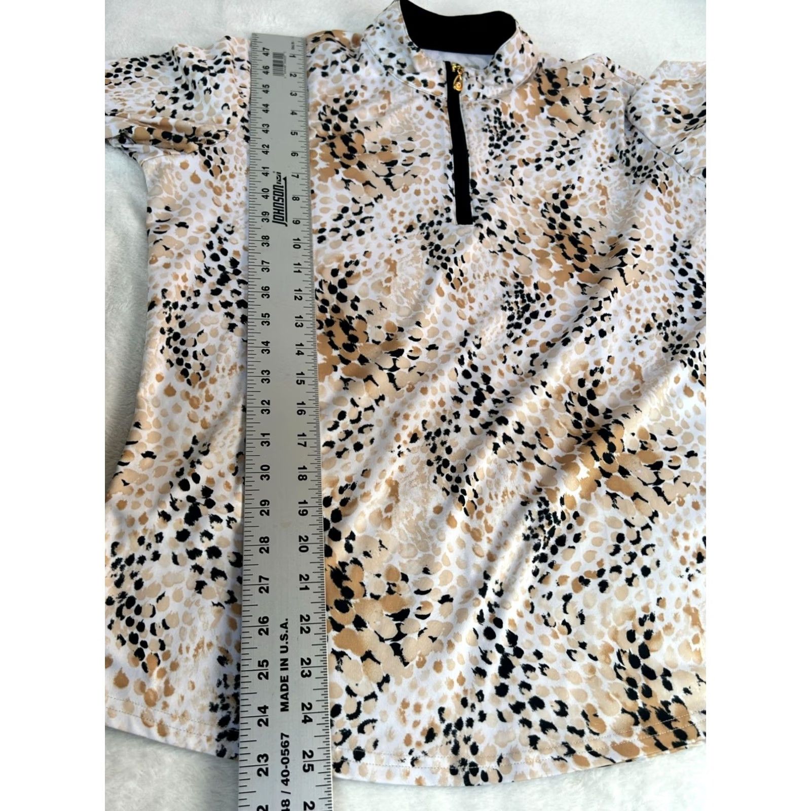 Vintage Sans Soleil Womens Long-Sleeve Animal Print 1/4 Zip Pullover Top Large Beige Size L / US 10 / IT 46 - 8 Thumbnail
