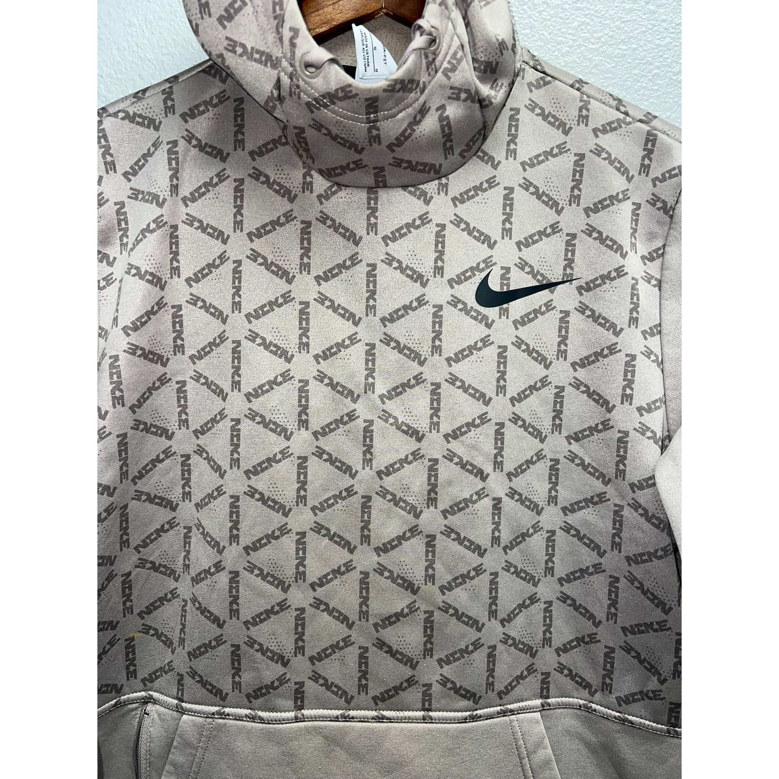 Vintage Nike Therma AOP Hoodie All Over Print Training Beige Brown Size US M / EU 48-50 / 2 - 2 Thumbnail