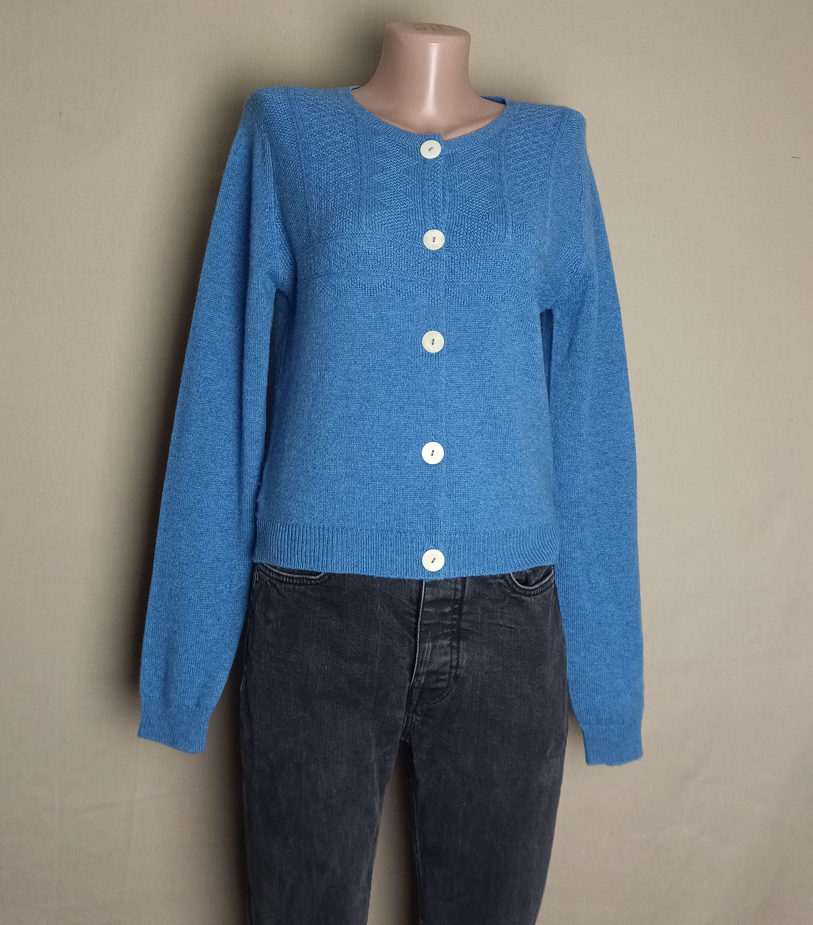 Designer × Other UK Brora Cashmere Guernsey Blue Women Cardigan UK12 US8 Size M / US 6-8 / IT 42-44 - 5 Thumbnail