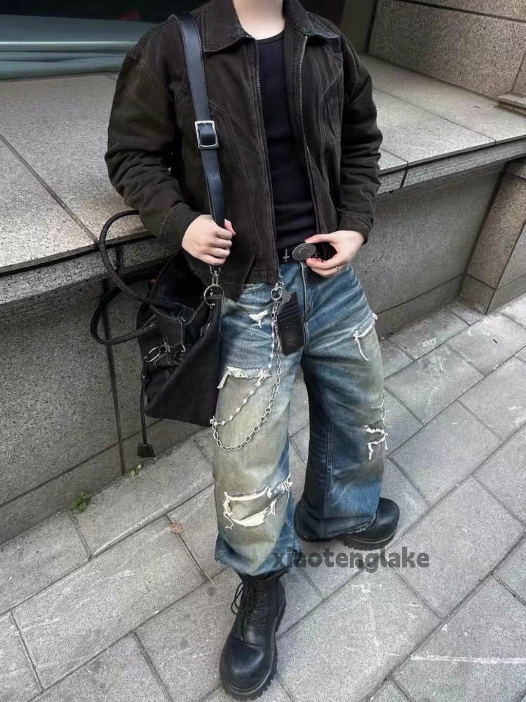 Jean Custom washed faded loose baggy hiphop grunge jeans Size US 34 / EU 50 - 1 Thumbnail