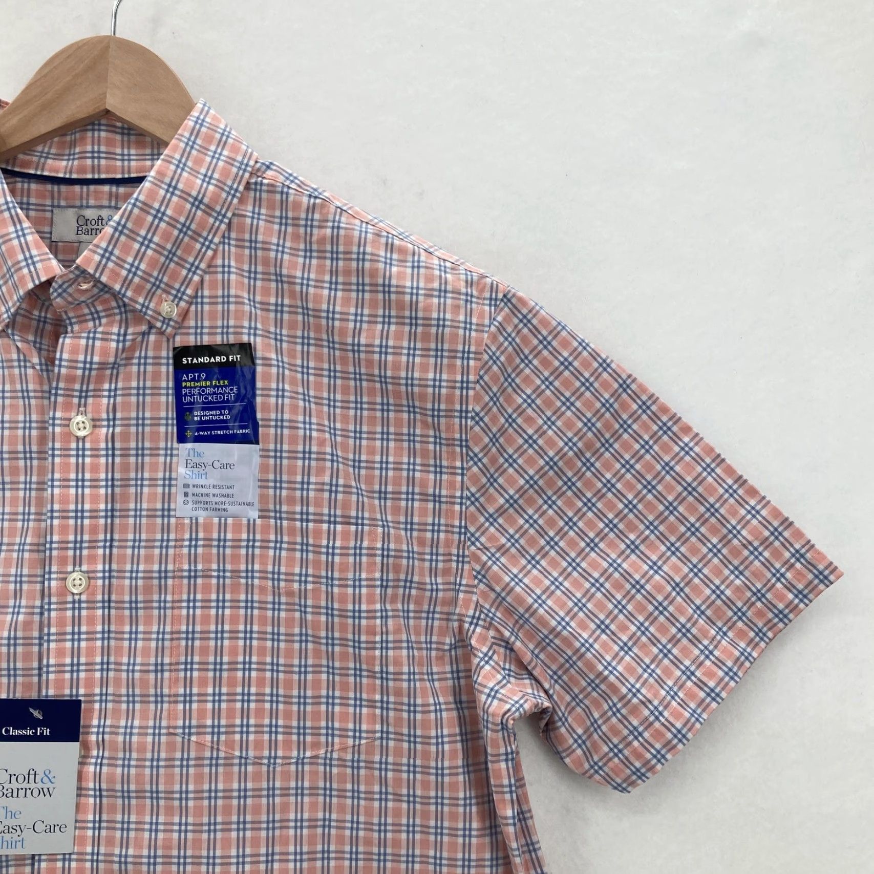 Croft & Barrow Croft & Barrow Shirt Mens Medium Orange Plaid Easy Care Short Sleeve Button Down Size US M / EU 48-50 / 2 - 2 Thumbnail