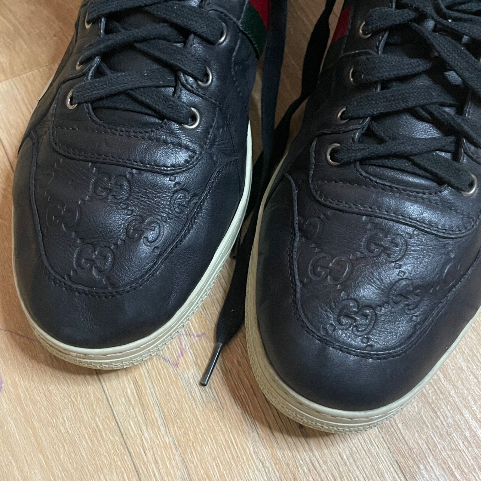 Gucci GUCCI Sneakers GG Web Dapper Black Leather High Top Monogram Size US 12 / EU 45 - 11 Thumbnail