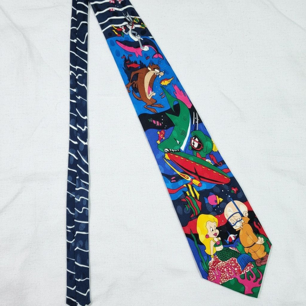 Warner Bros Looney Toons 58x4" Tie Vintage 1993 Cartoon 100% Silk Fudd Size ONE SIZE - 4 Thumbnail