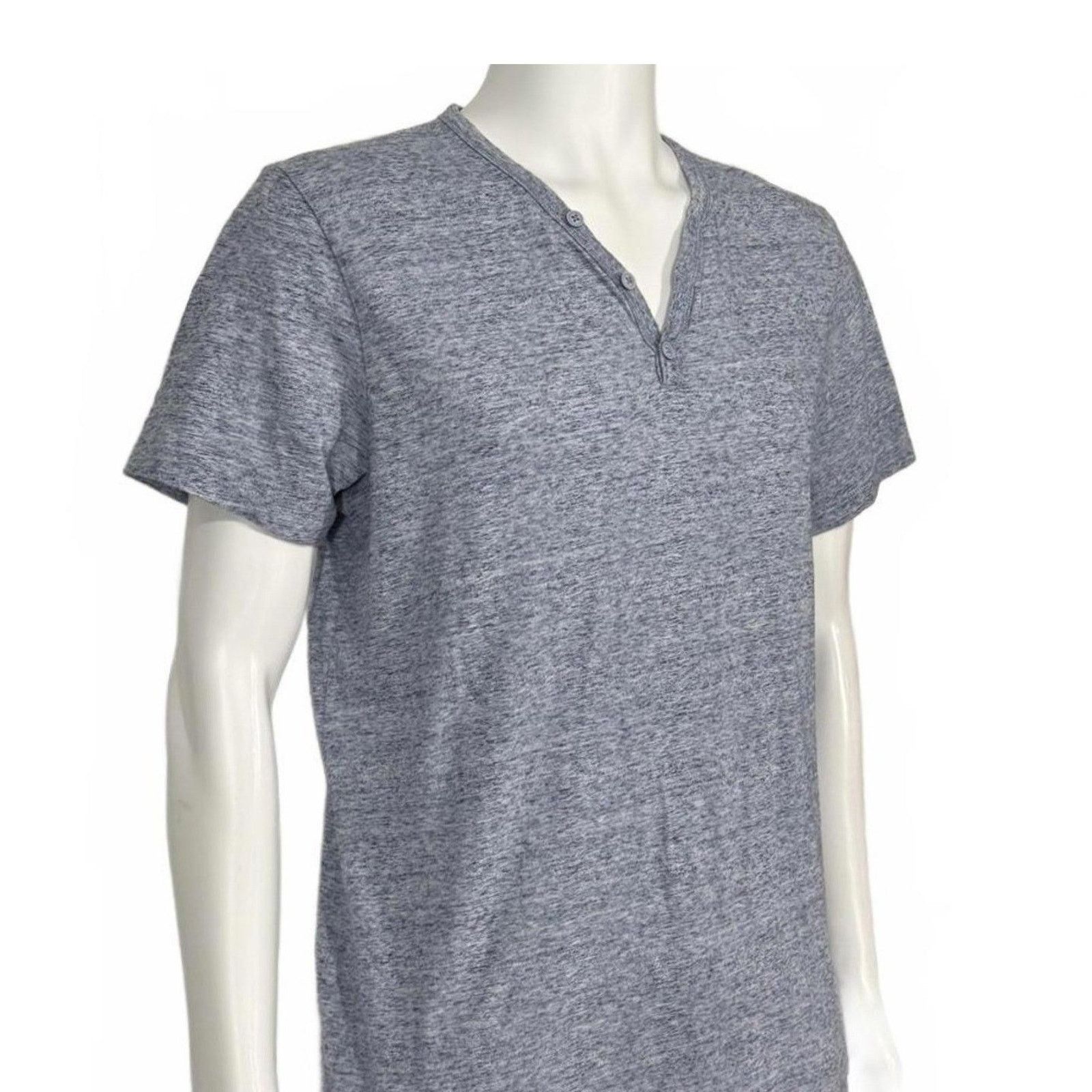 Express EXPRESS Men's Henley V Neck T-Shirt Blue Heathered Size L Size US L / EU 52-54 / 3 - 2 Thumbnail