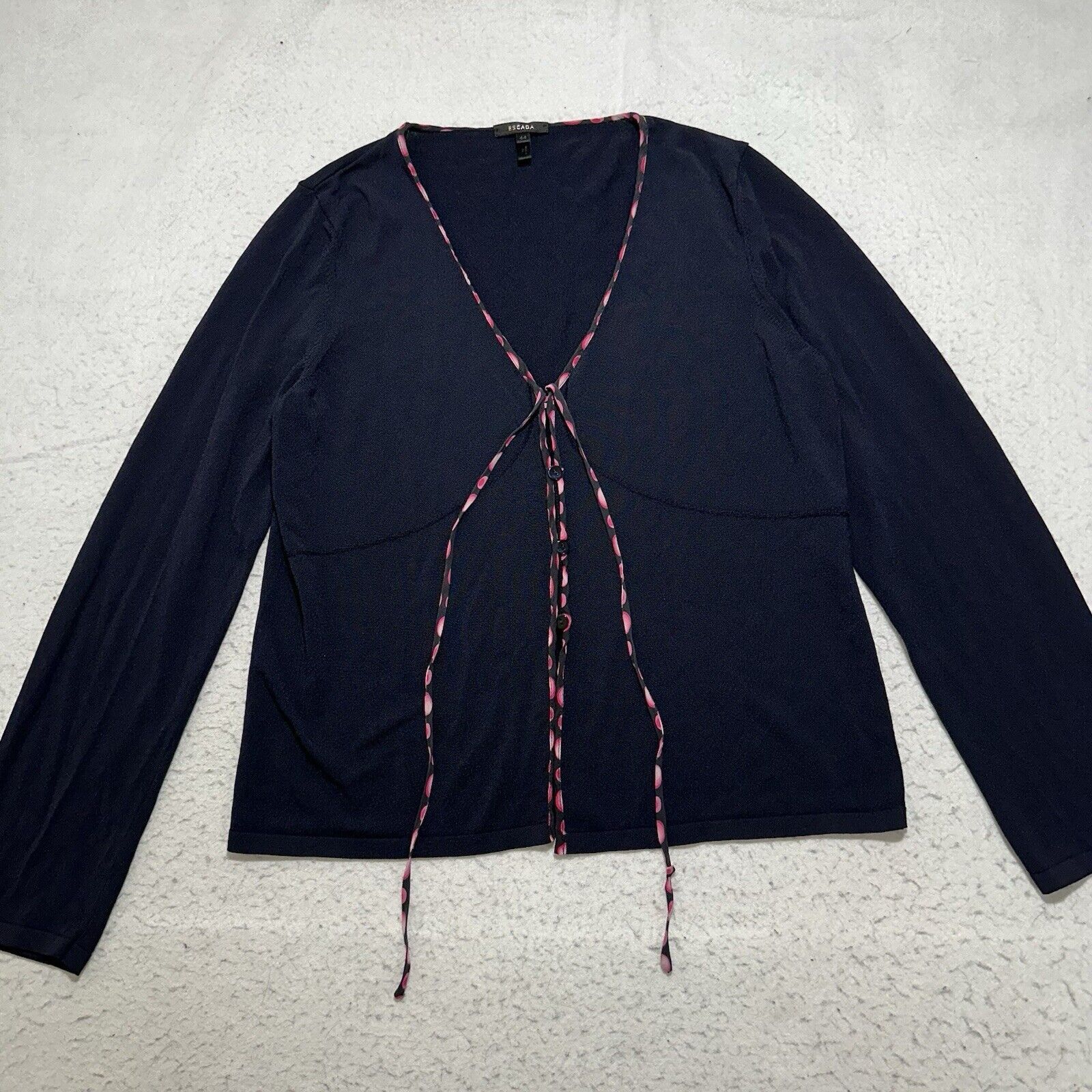 Escada Vintage Escada 44 Large Silk V-Neck Button Cardigan Sweater Size L / US 10 / IT 46 - 1 Thumbnail