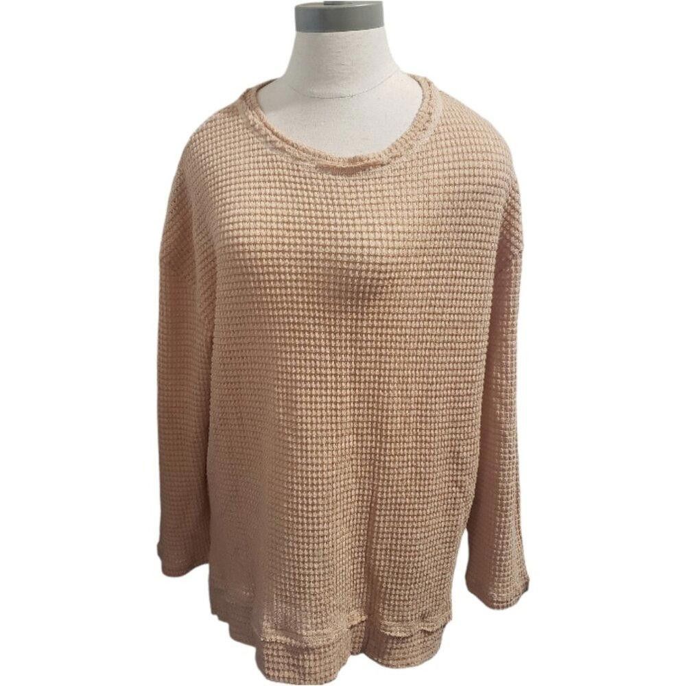 Designer CT1942 Tan Ladies Waffle Pattern Long Sleeve Blouse S Size S / US 4 / IT 40 - 1 Thumbnail