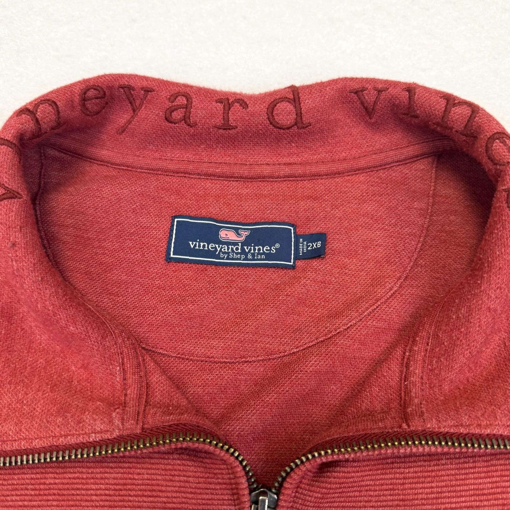 Vineyard Vines Vineyard Vines Sweater Mens 2XB Red Quarter Zip Mock Neck Whale Logo Pullover Size US XXL / EU 58 / 5 - 5 Thumbnail