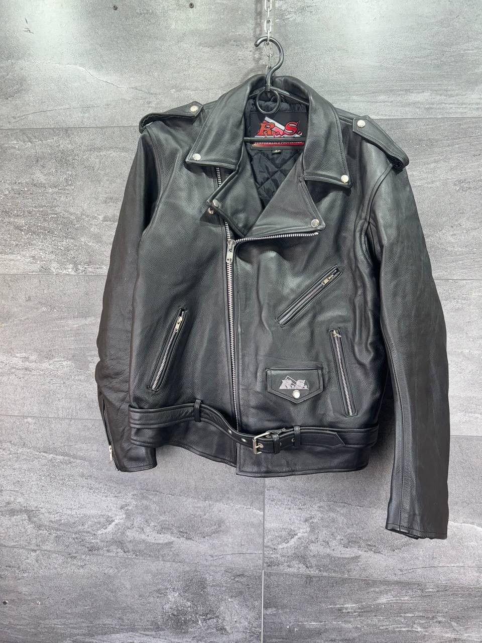 image of Genuine Leather x Leather Jacket Vintage Motorcycle Leather Biker Mens Jacket in Black (Size Small)