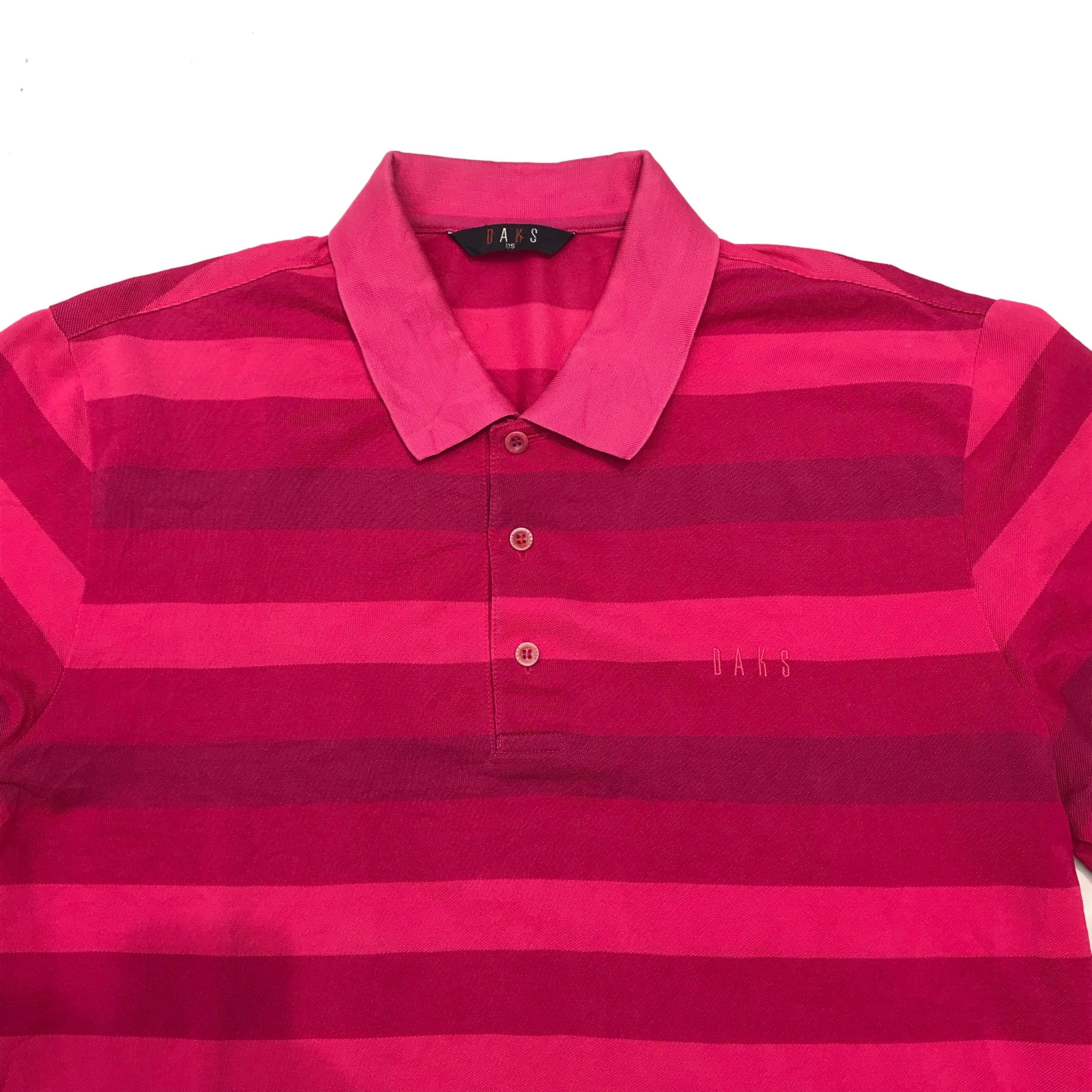 Daks London Polo Shirt Golf Long Sleeves Pink Cake stripes