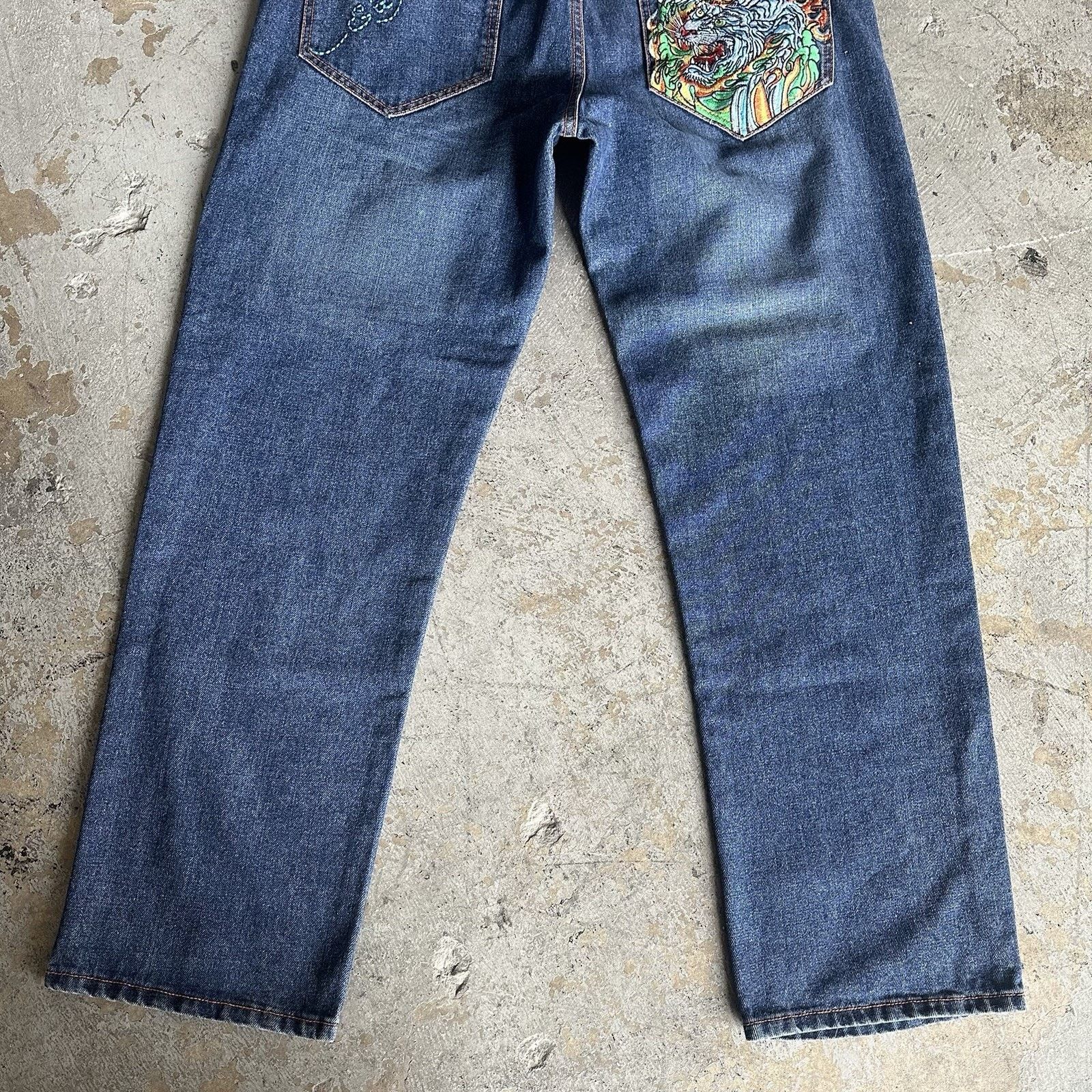 Ed Hardy × JNCO × Vintage Vintage Y2K Ed Hardy Tiger Baggy Denim Jeans 40x34 Audigier Size US 40 / EU 56 - 2 Thumbnail