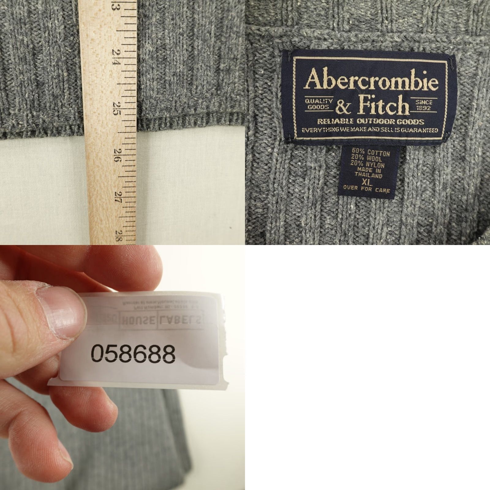 Abercrombie & Fitch VINTAGE Abercrombie & Fitch Sweater Shirt Mens XL Gray Wool Blend Pullover Cable-Knit Crew Neck 1980s 90s Mens Size US XL / EU 56 / 4 - 8 Thumbnail