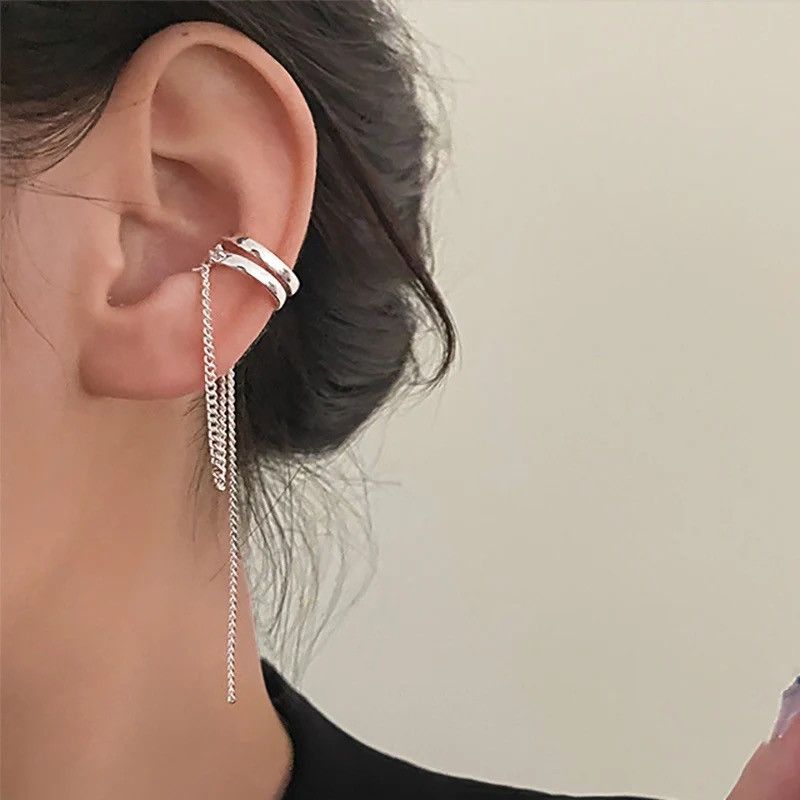 Vintage Double-layered Chain Tassel Ear Clip (1pairs） Size ONE SIZE - 1 Thumbnail