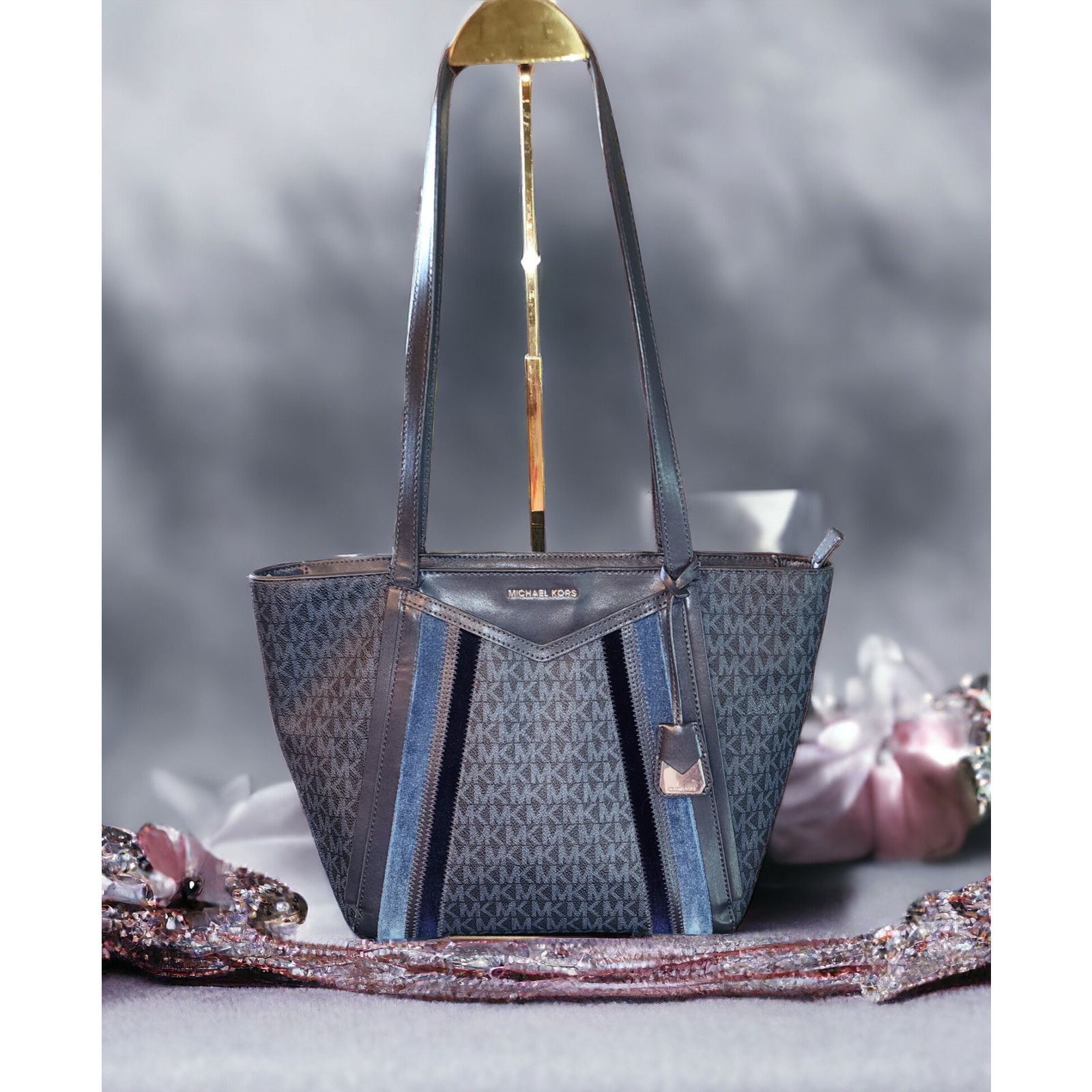 Michael Kors Michael Kors Whitney Signature Logo Tote (Blue/Multi) Size ONE SIZE - 1 Thumbnail