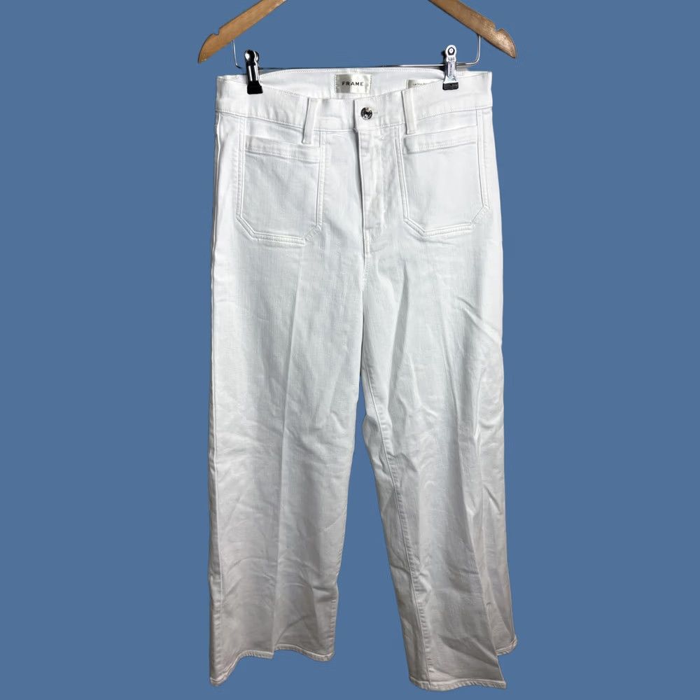 Frame VINTAGE FRAME Le Slim Palazzo Jeans Womens White High Rise Wide Leg Patch Pockets Denim Size 30" / US 8 / IT 44 - 1 Thumbnail