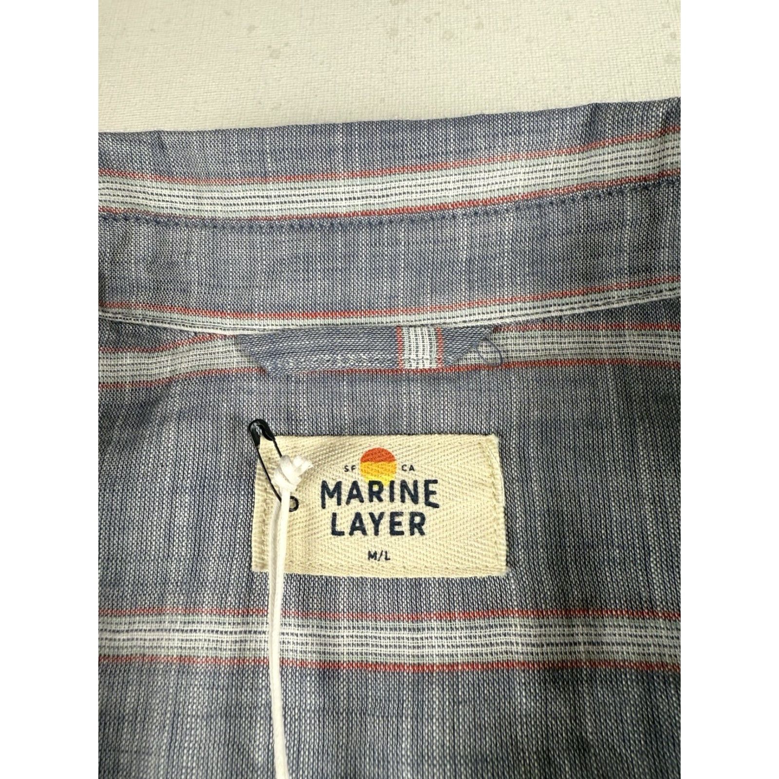 Marine Layer Marine Layer Newport Button-Down Navy Multi Stripe Marge M/L Mens Long Sleeve Shirt Blue Striped Msrp 98$ Size US M / EU 48-50 / 2 - 3 Thumbnail
