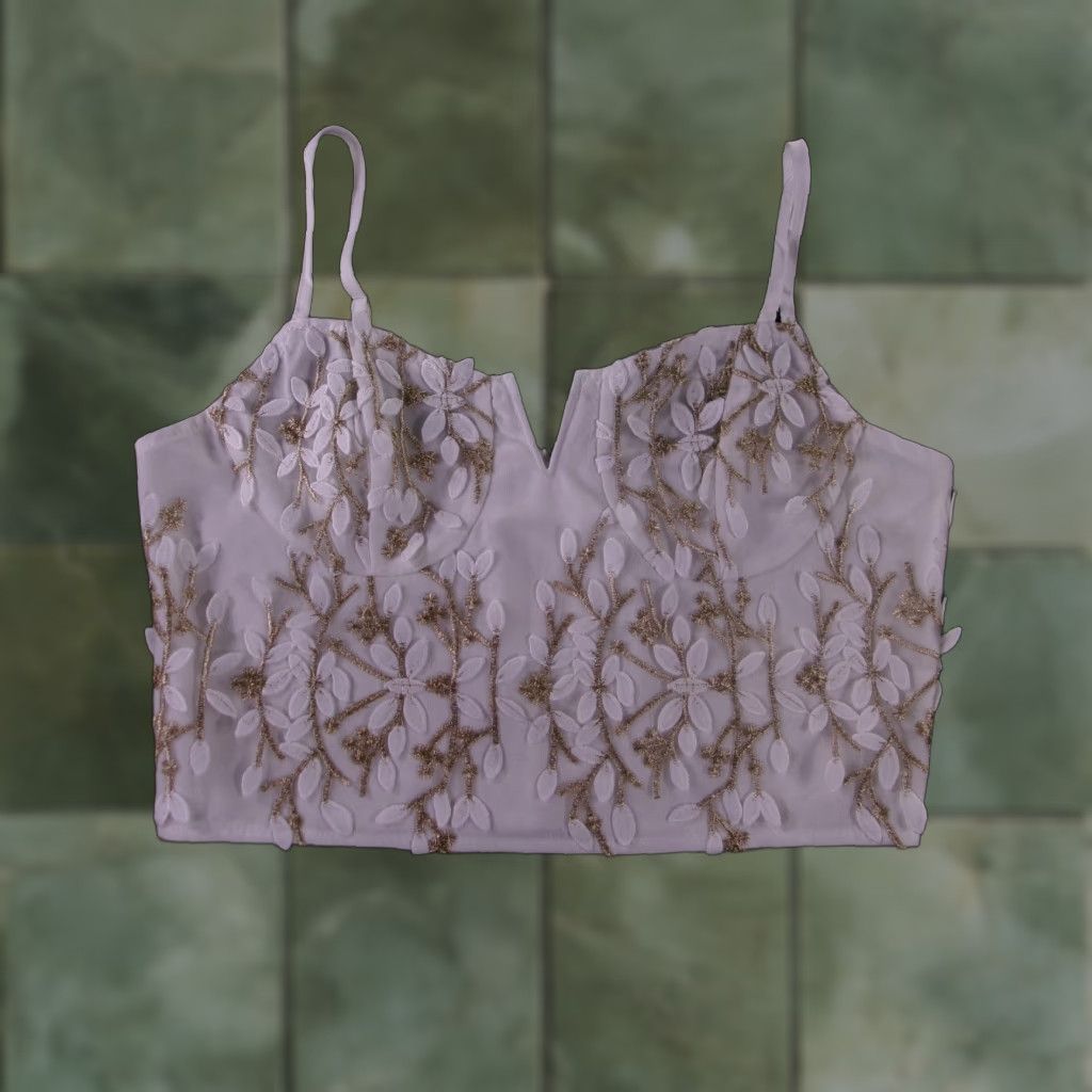 Shein SheIn Crop Bustier Women L White Gold Embroidered Floral Boho Chic Festival Party Size L / US 10 / IT 46 - 1 Thumbnail
