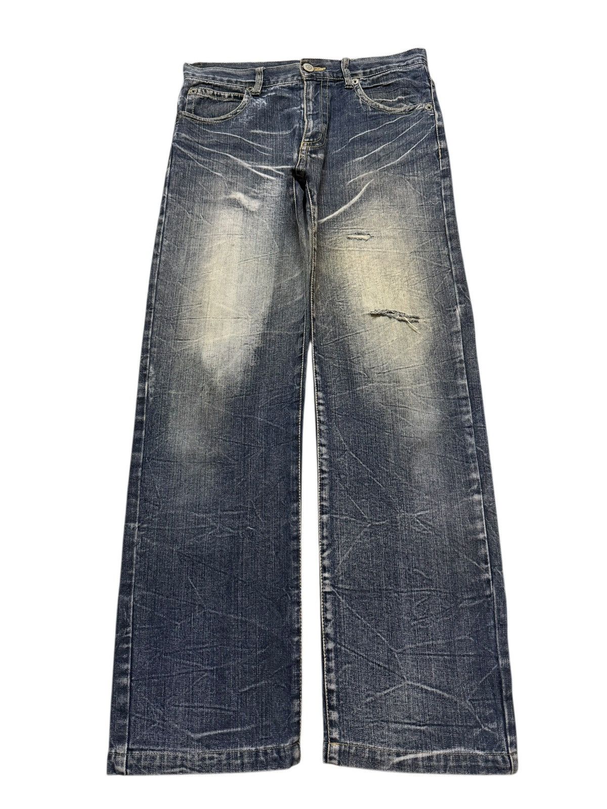 If Six Was Nine Vintage Y2K Japanese Blue Faded Wash Honeycomb Straight Leg Size US 32 / EU 48 - 1 Thumbnail