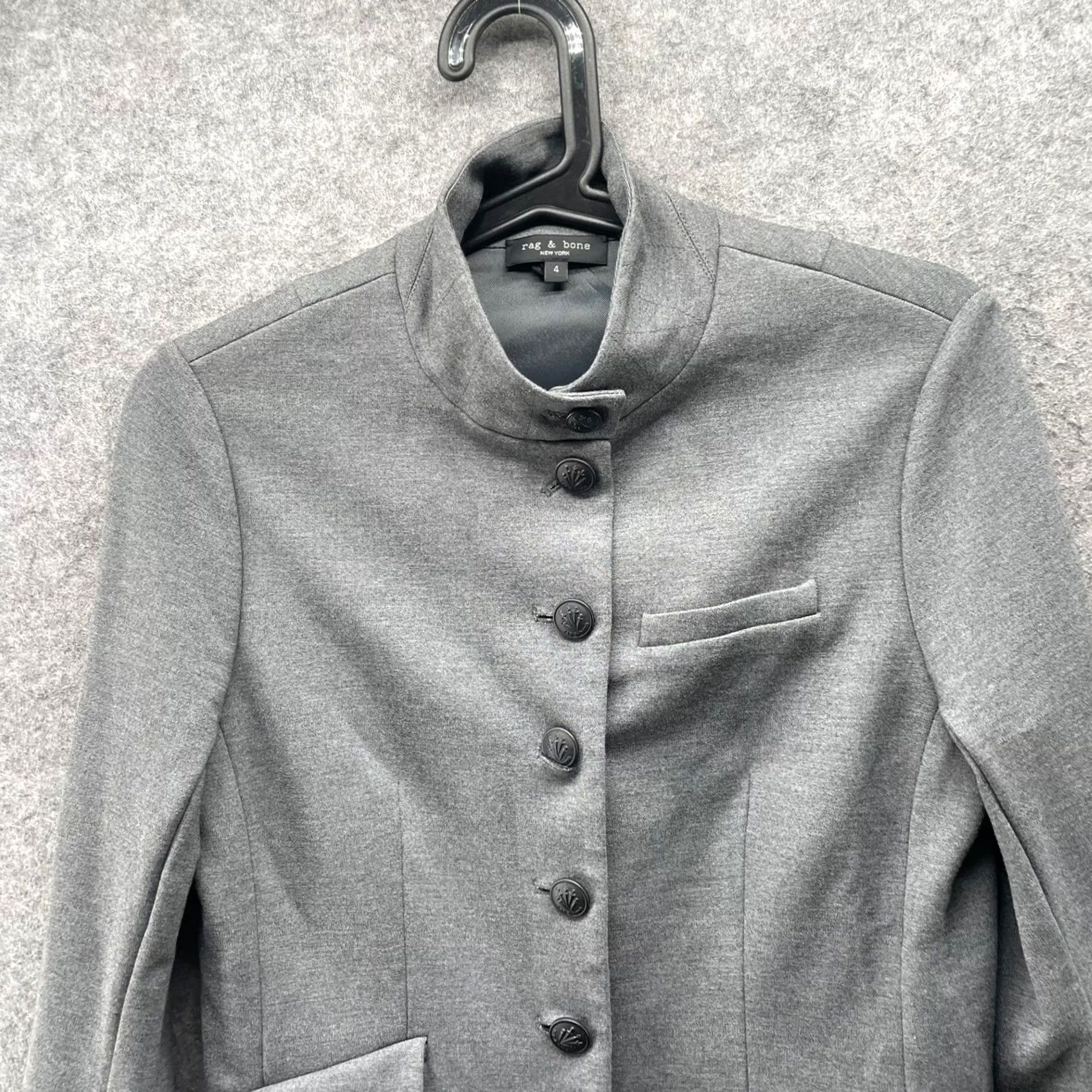Rag & Bone Rag & bone Knit Military Jacket Womens 4 Gray Button Front Blazer Knit Viscose Stretch Ponte Pockets Long Sleeve Mid-Length Slim Size S / US 4 / IT 40 - 3 Thumbnail