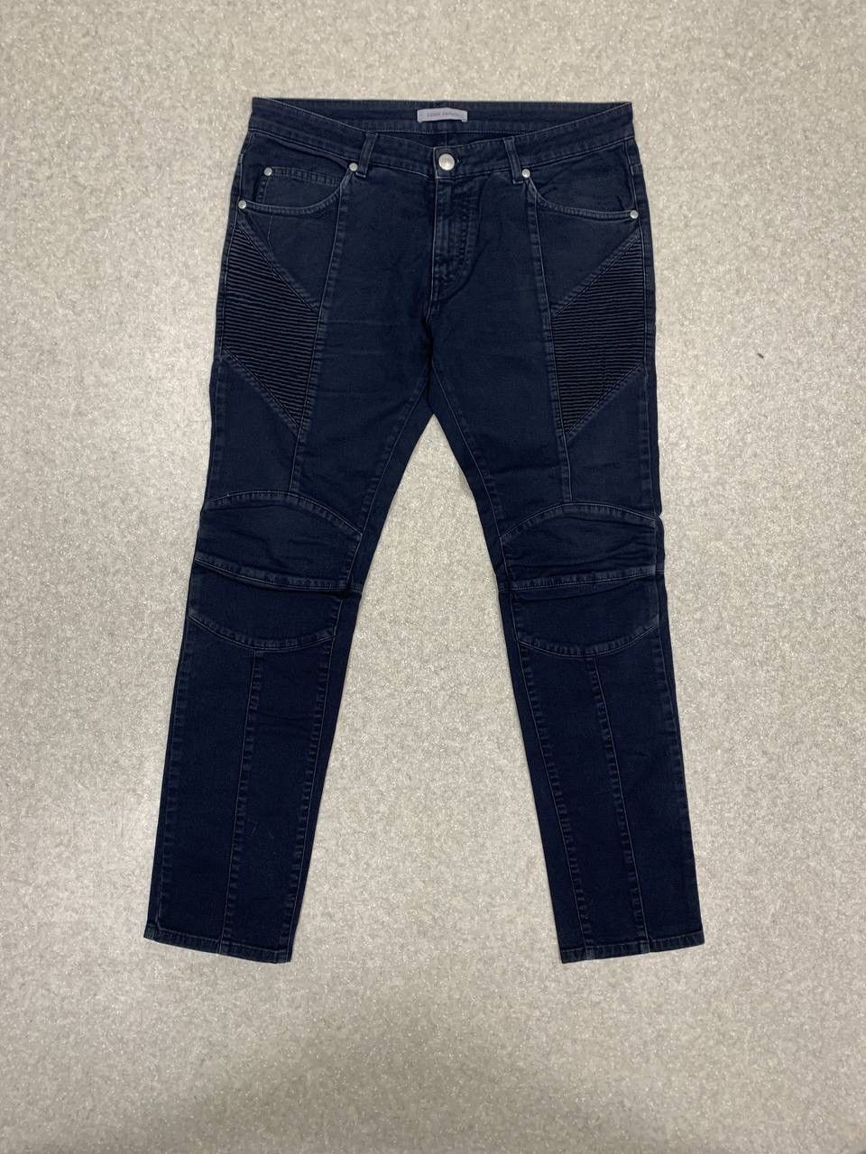 image of Balmain x Pierre Balmain Denim Moto Biker Jeans in Blue, Men's (Size 36)