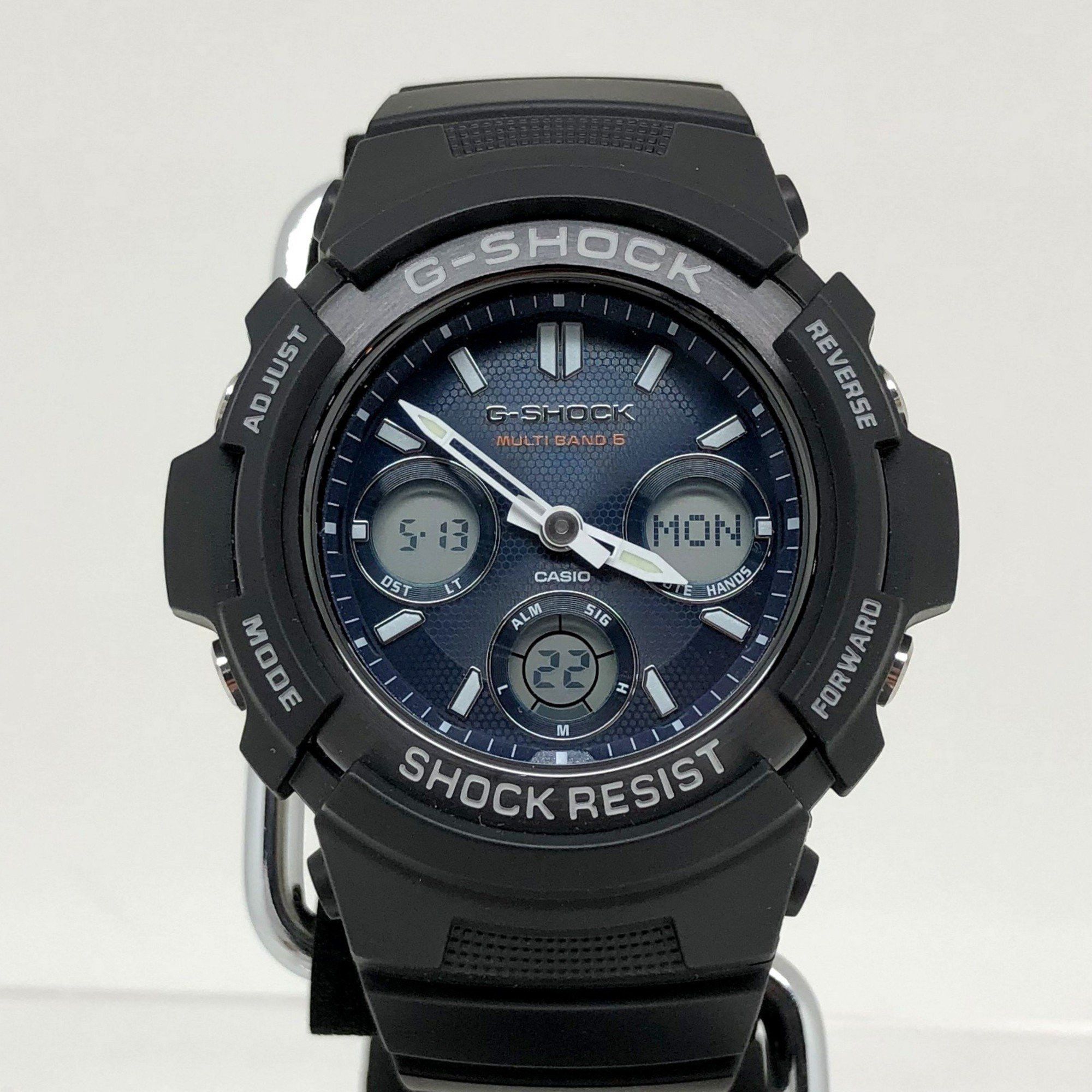 image of G-Shock Casio Watch Awg-M100Sb-2A Digital Analog Radio Solar Tough Black Resin Stainless Steel Men'