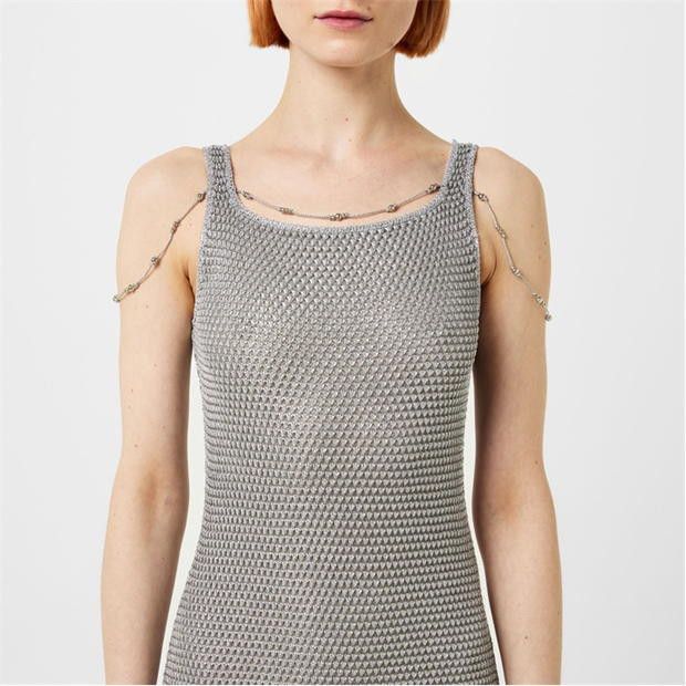 Lanvin o1g2r1mq1024 Embellished Knit Dress in Silver Size L / US 10 / IT 46 - 3 Thumbnail