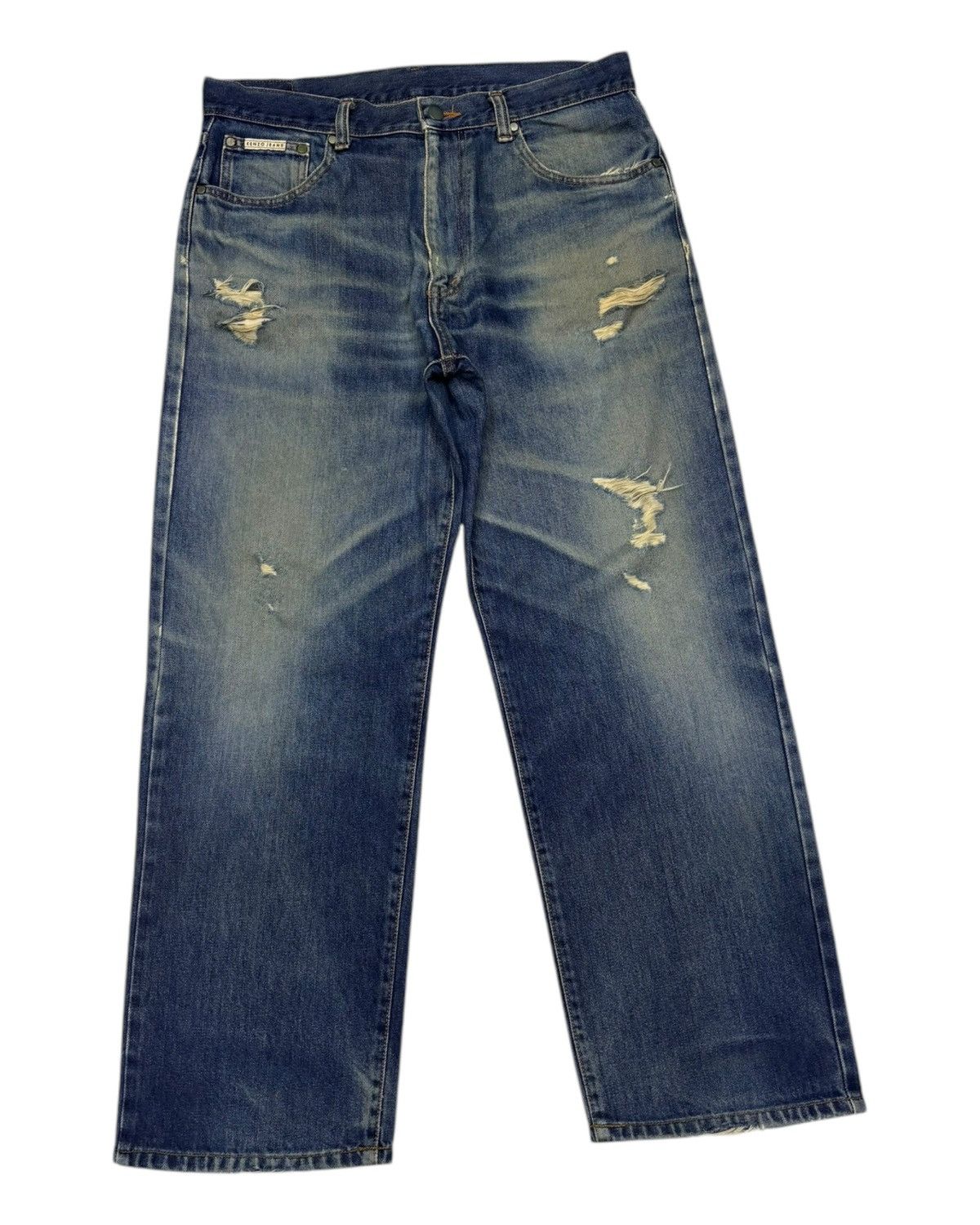 Kenzo × Vintage Vintage KENZO Ripped Distressed BAGGY JEANS Size US 33 - 3 Thumbnail