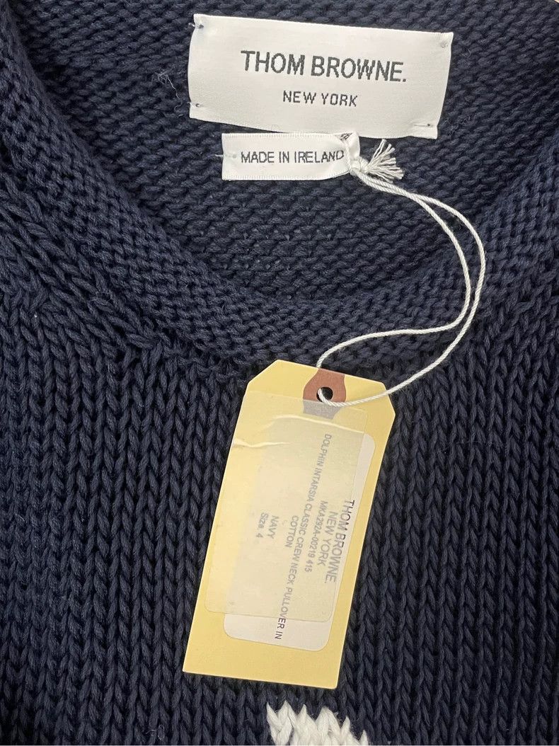 Thom Browne Thom browne Dark blue dolphin four-striped round-neck knitt Size US XL / EU 56 / 4 - 5 Thumbnail