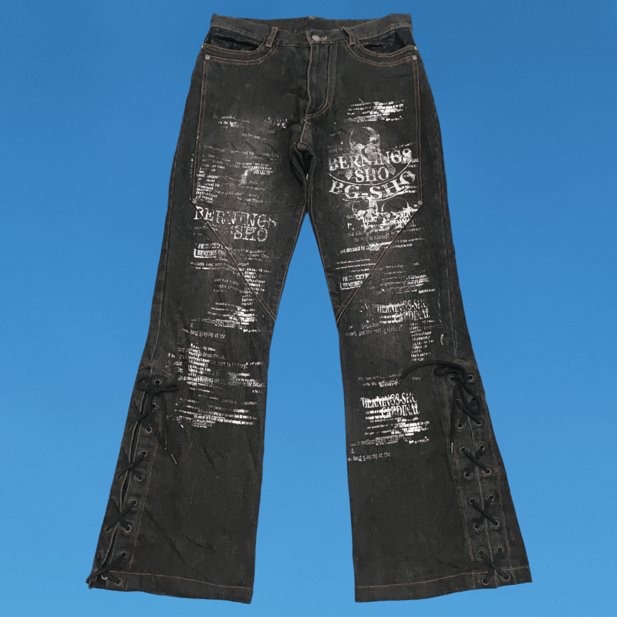 パンツ Bernings Sho lace up damage flared denim Japanese Brand BERNING SHO lace up flare jeans | Grailed