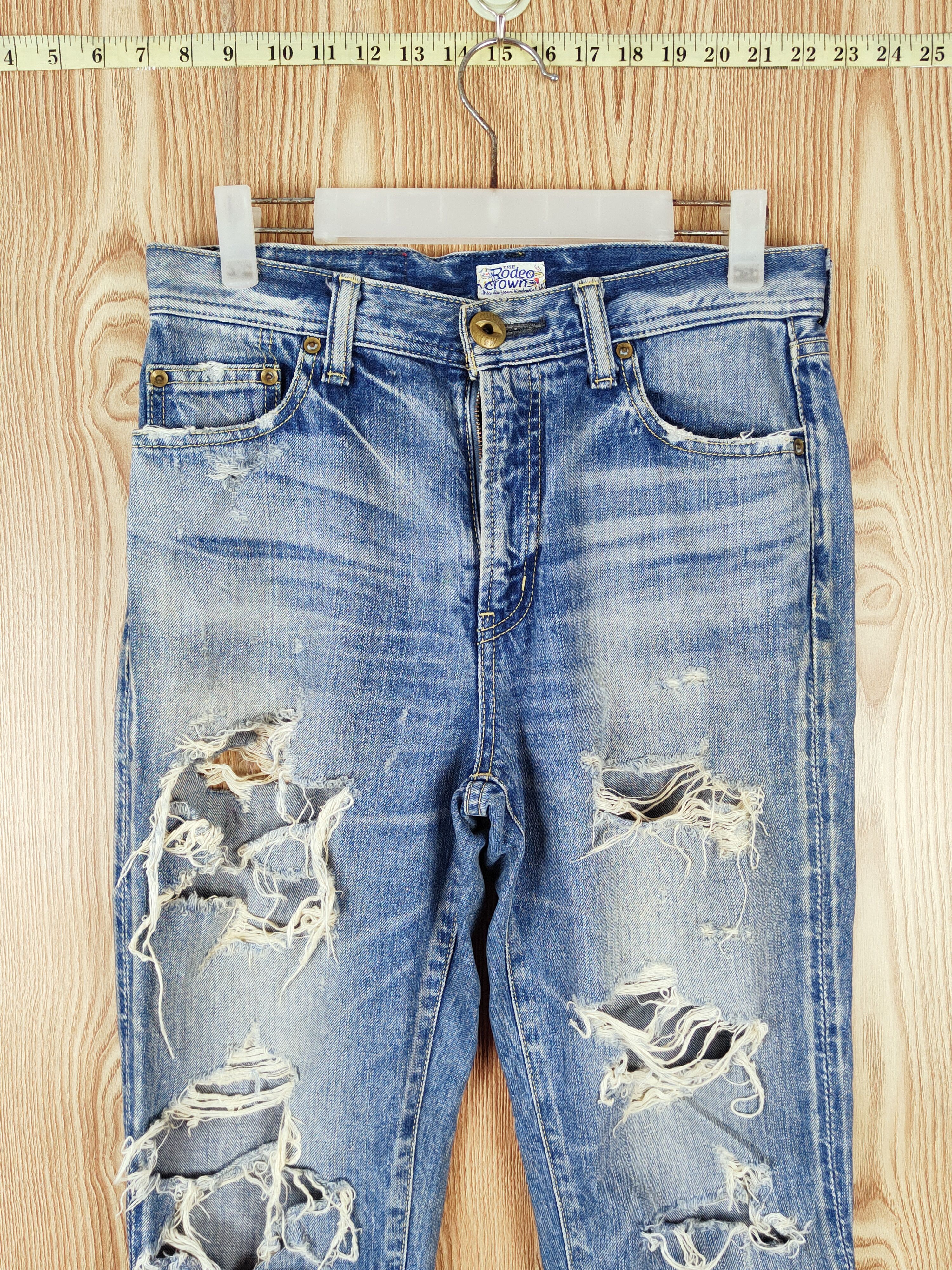 Japanese Brand × Vintage Super Rare 💥Rodeo Crowns Blue Distressed Ripped Jeans Size 30" / US 8 / IT 44 - 2 Thumbnail
