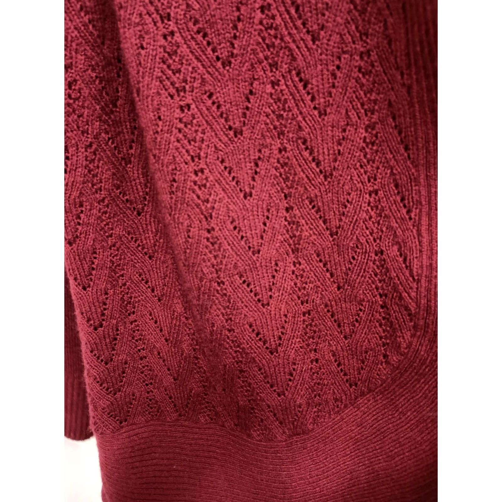 Vintage Napa Valley BOHO Cardigan Womens 2X Maroon Pointelle Knit Open Front Casual Knit Sweater Size XXL / US 16-18 / IT 52-54 - 3 Thumbnail