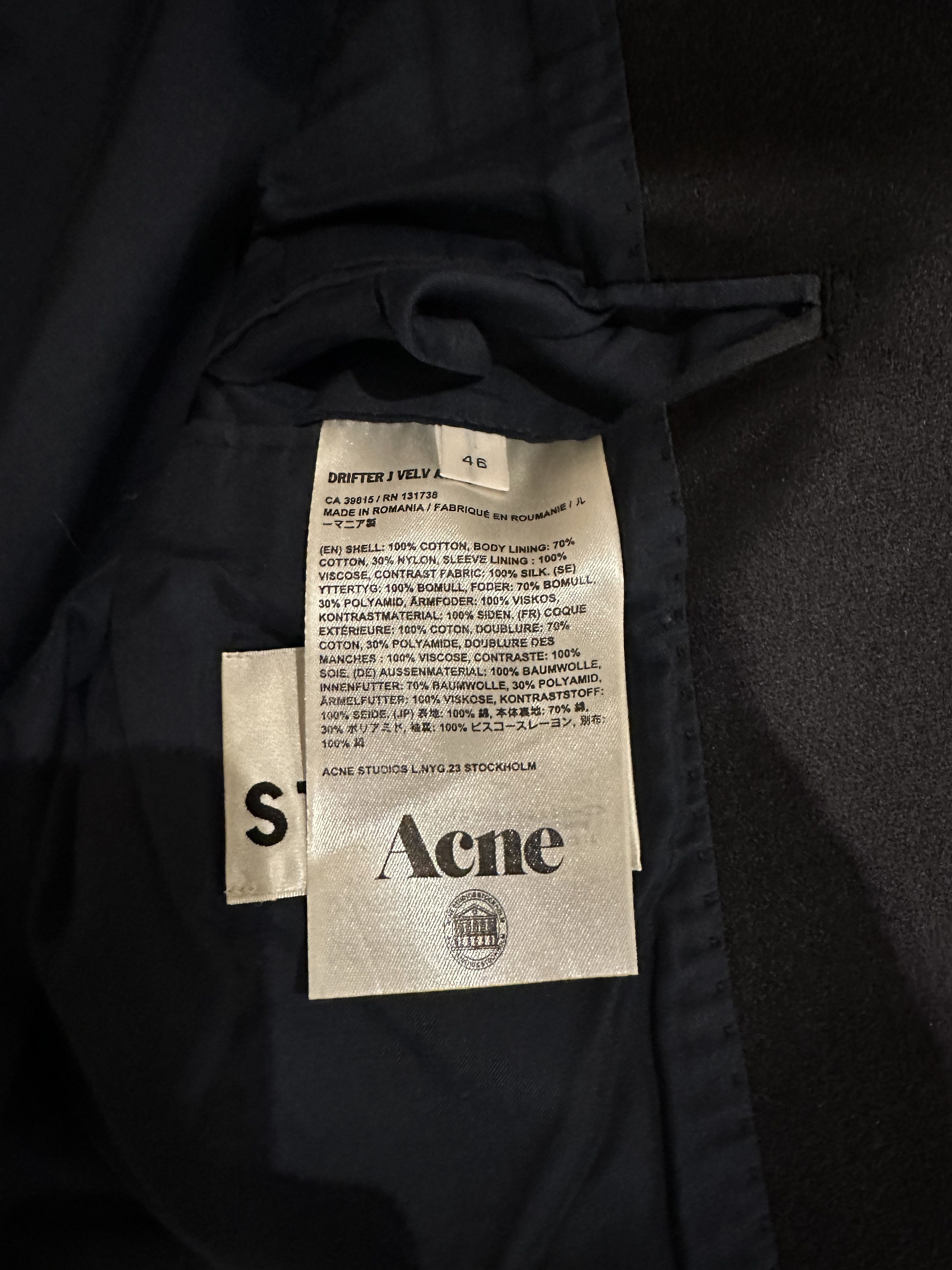 Acne Studios Drifter Slim Fit Velvet Tuxedo Blazer Size 36R - 9 Thumbnail