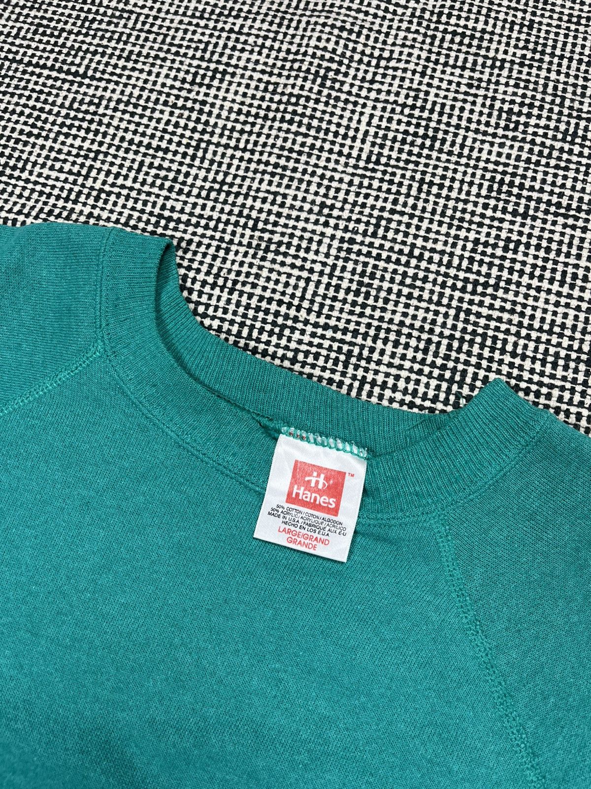 Hanes × Vintage 90s hanes made in USA blank sweatshirt green Size US L / EU 52-54 / 3 - 2 Thumbnail
