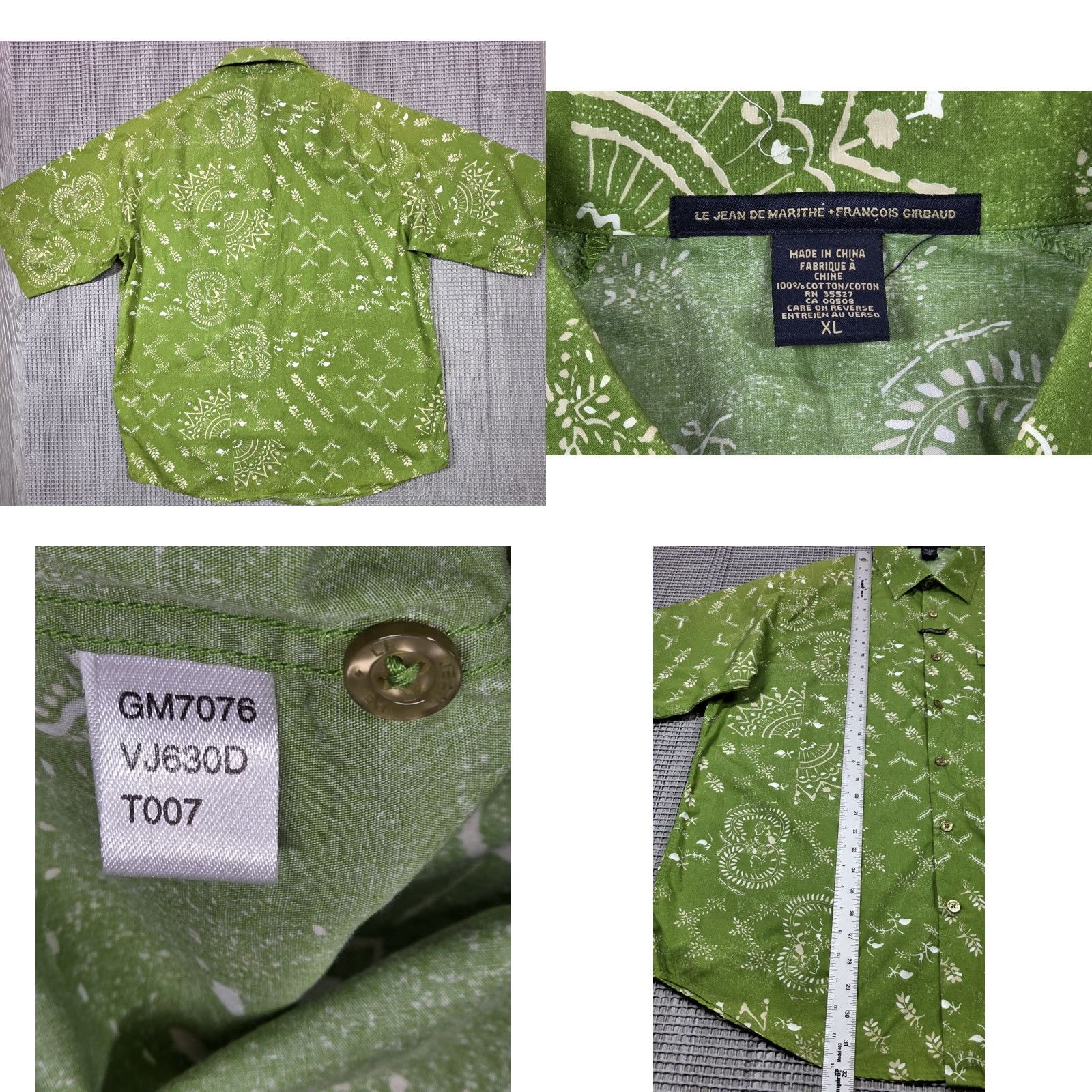 Vintage VINTAGE Marithe Francois Girbaud Button Up Shirt Men XL Tribal Green Short Sleeve Size US XL / EU 56 / 4 - 8 Thumbnail