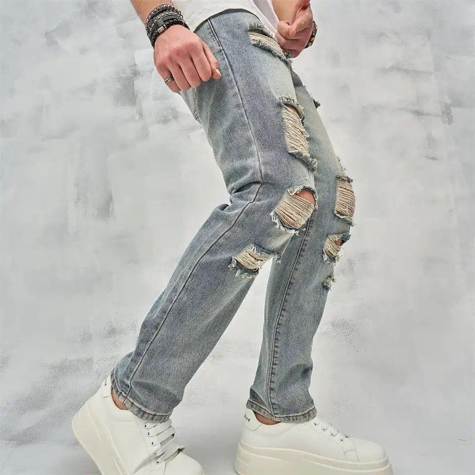 Japanese Brand × Vintage New Streetwear Men Simple Loose Ripped Straight Jeans Size US 32 / EU 48 - 6 Thumbnail