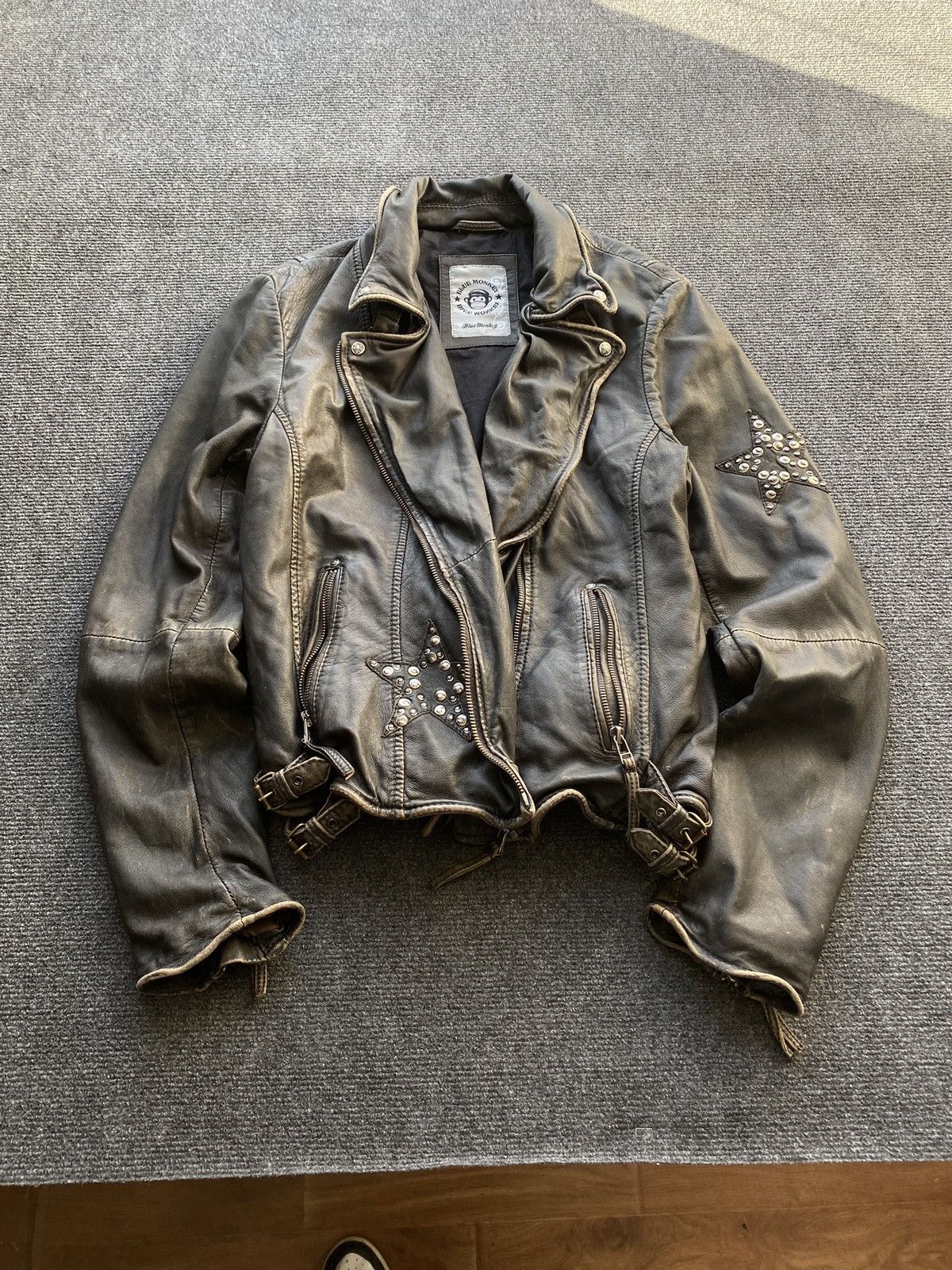 Other 🔥Opium Punk Blue Monkey Gothic Alt Emo Leather Jacket moto Size XL / US 12-14 / IT 48-50 - 1 Thumbnail