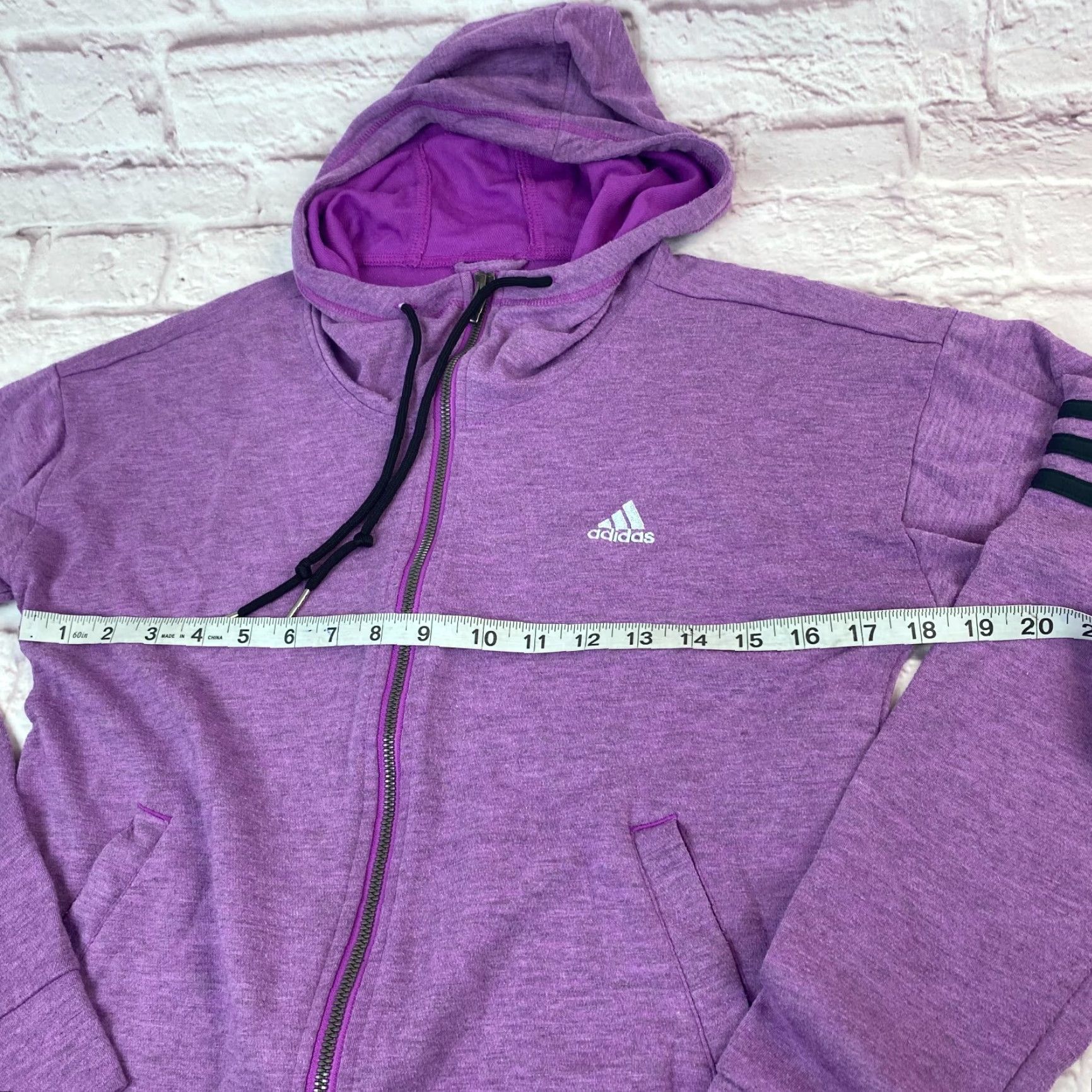 Adidas Adidas Hoodie Full Zip XS Purple Black Stripes Hooded Long Sleeve Logo Women, Regular Fit, Cotton Blend, Climalite, Activewear Size XS / US 0-2 / IT 36-38 - 6 Thumbnail