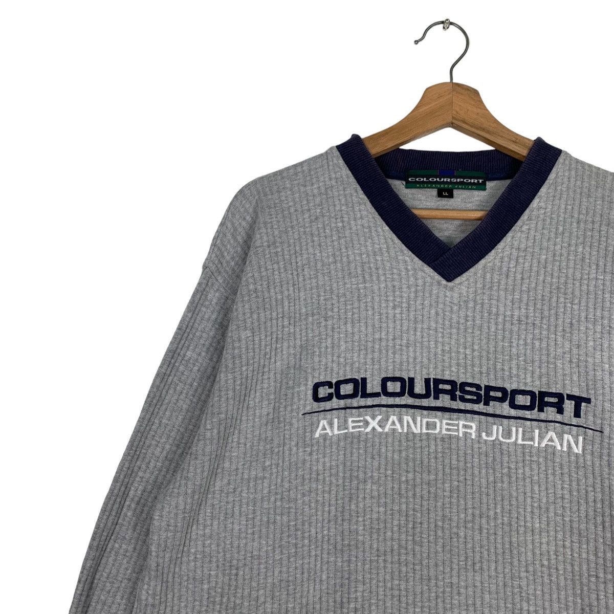 Alexander Julian COLOURSPORT Embroidery Big Logo V Neck Sweater #0461-C21 Size US L / EU 52-54 / 3 - 6 Thumbnail