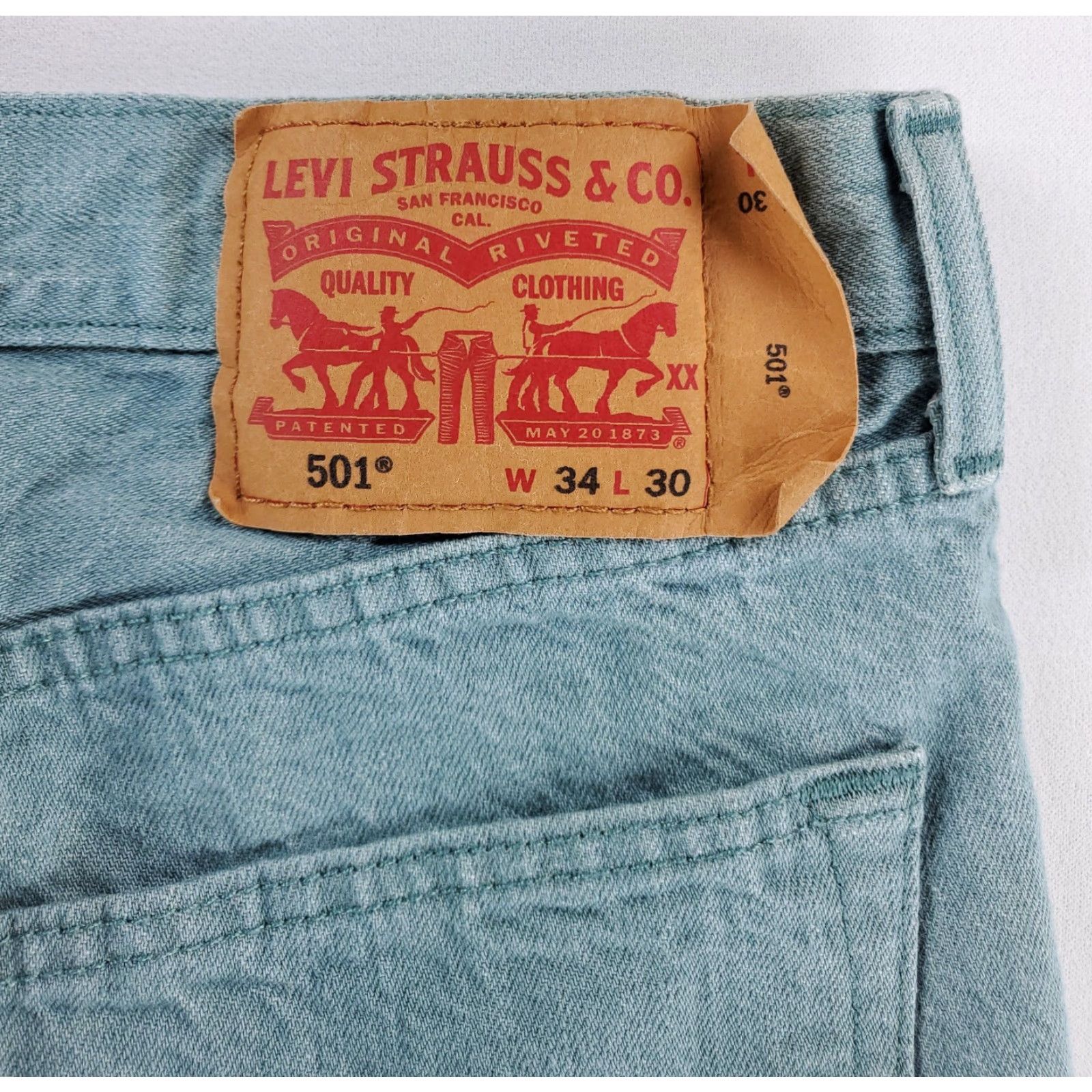 Levi's Levi's 501 Jeans Green Mens 34 x 30 Straight Denim Regular 28 Inseam White Oak Cone Denim Size US 34 / EU 50 - 5 Thumbnail