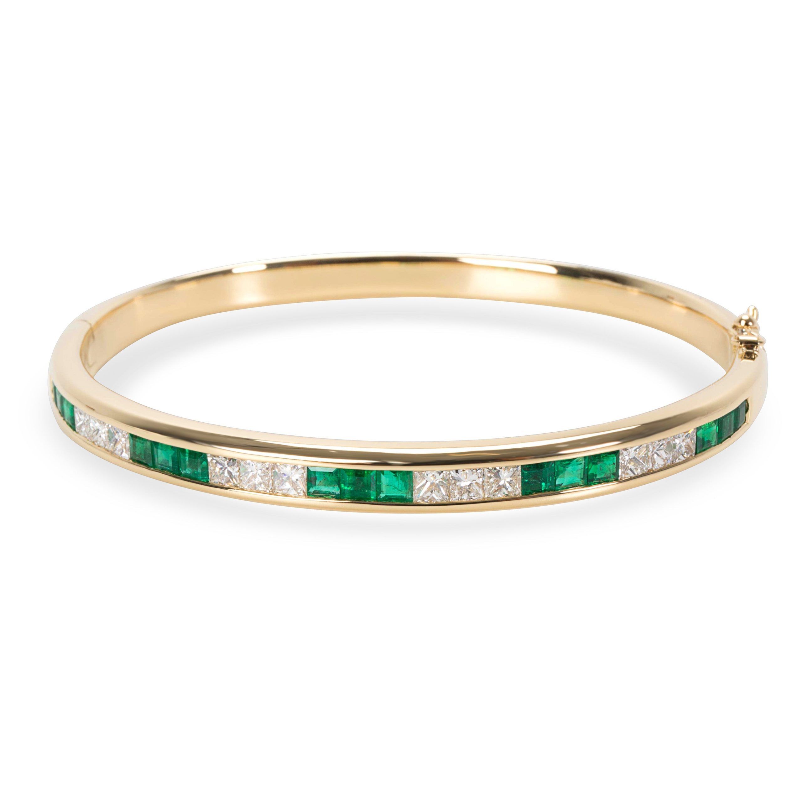 image of Tiffany Co Diamond & Emerald Bangle In 18K Yellow Gold (2.16 Ctw), Women's
