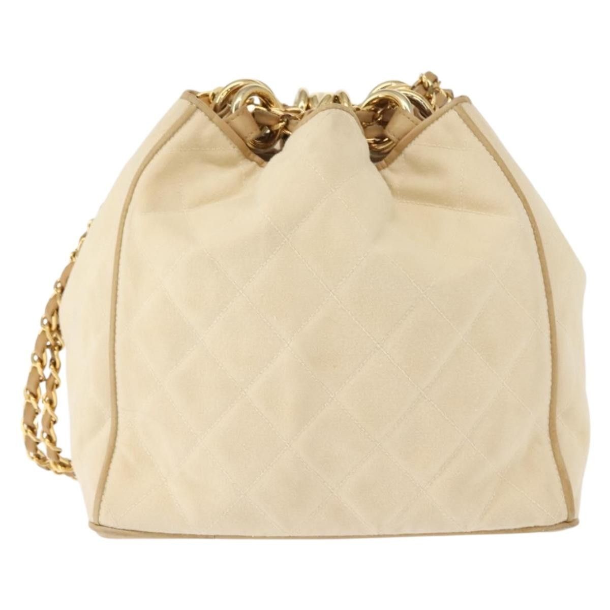 Chanel Vintage Drawstring Chain Bucket Bag Quilted Canvas