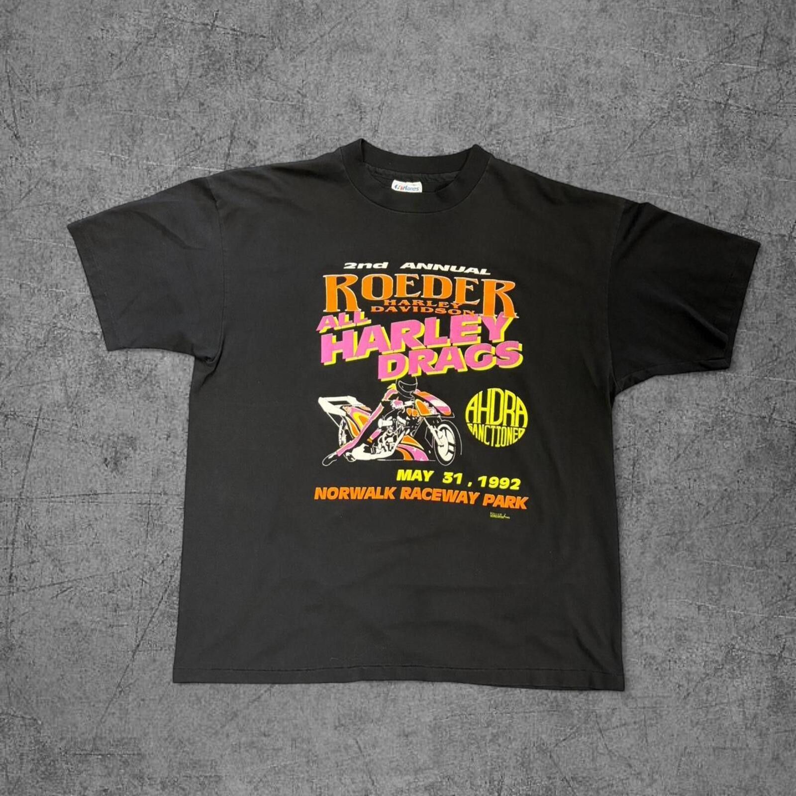Harley Davidson Vintage 1992 Harley Davidson Roeder Raceway Tee Size US XL / EU 56 / 4 - 2 Thumbnail