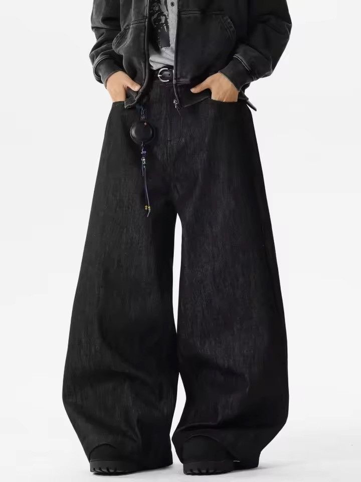 Japanese Brand Extreme Wide Leg Black Jeans | Red Dragon Size US 33 - 5 Thumbnail
