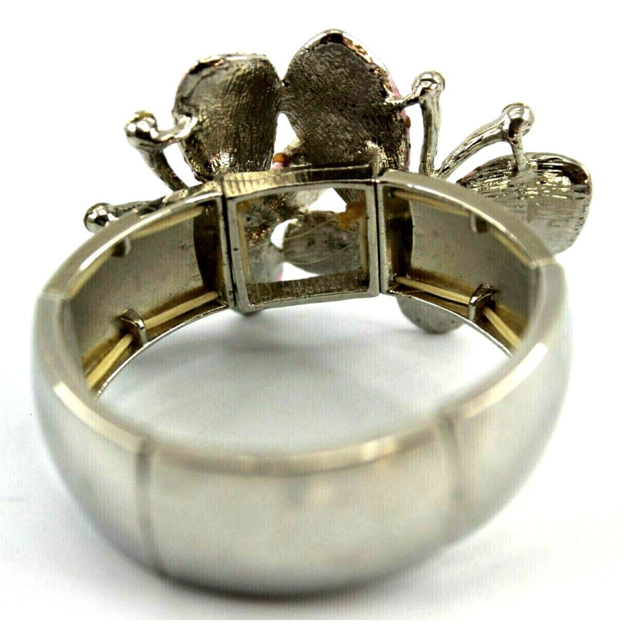 Other Pink-White Rhinestone Butterfly Silvertone Stretch Bracelet Size ONE SIZE - 5 Thumbnail