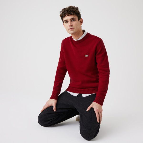 Lacoste 🔥 LACOSTE Wool Crewneck Sweater Burgundy Crocodile Logo 4XL Size US XXL / EU 58 / 5 - 4 Thumbnail