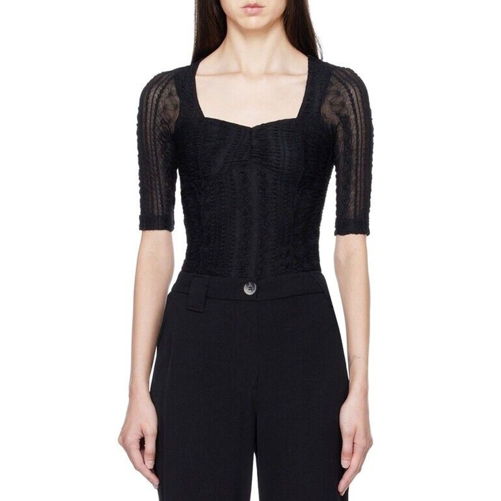 Ganni Ganni Ruched Stretch Lace Top Size M / US 6-8 / IT 42-44 - 1 Thumbnail