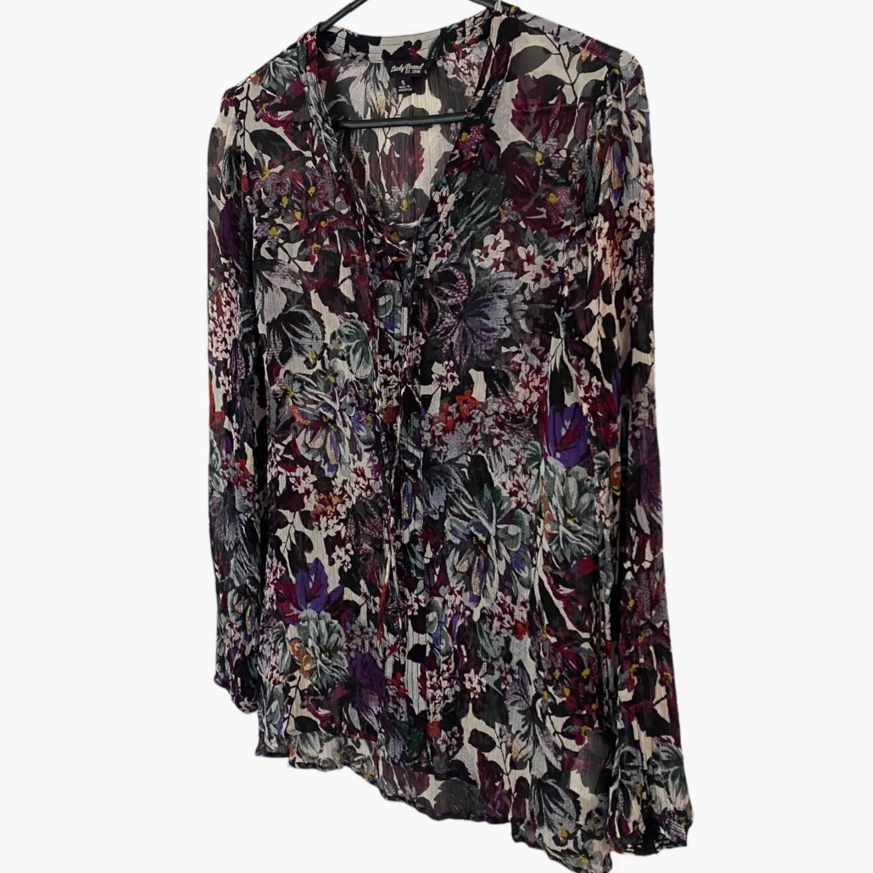 Lucky Brand Lucky Brand Blouse Women S Purple Floral Boho Peasant Tie-Up Sheer Rayon 100% Women Size S / US 4 / IT 40 - 2 Thumbnail