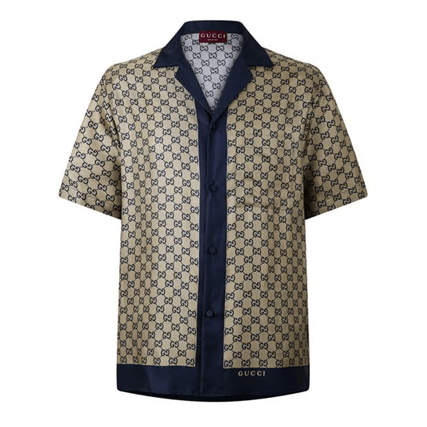 Gucci Men'S Gg Monogram Logo Silk Bowling Shirt Size US M / EU 48-50 / 2 - 1 Thumbnail