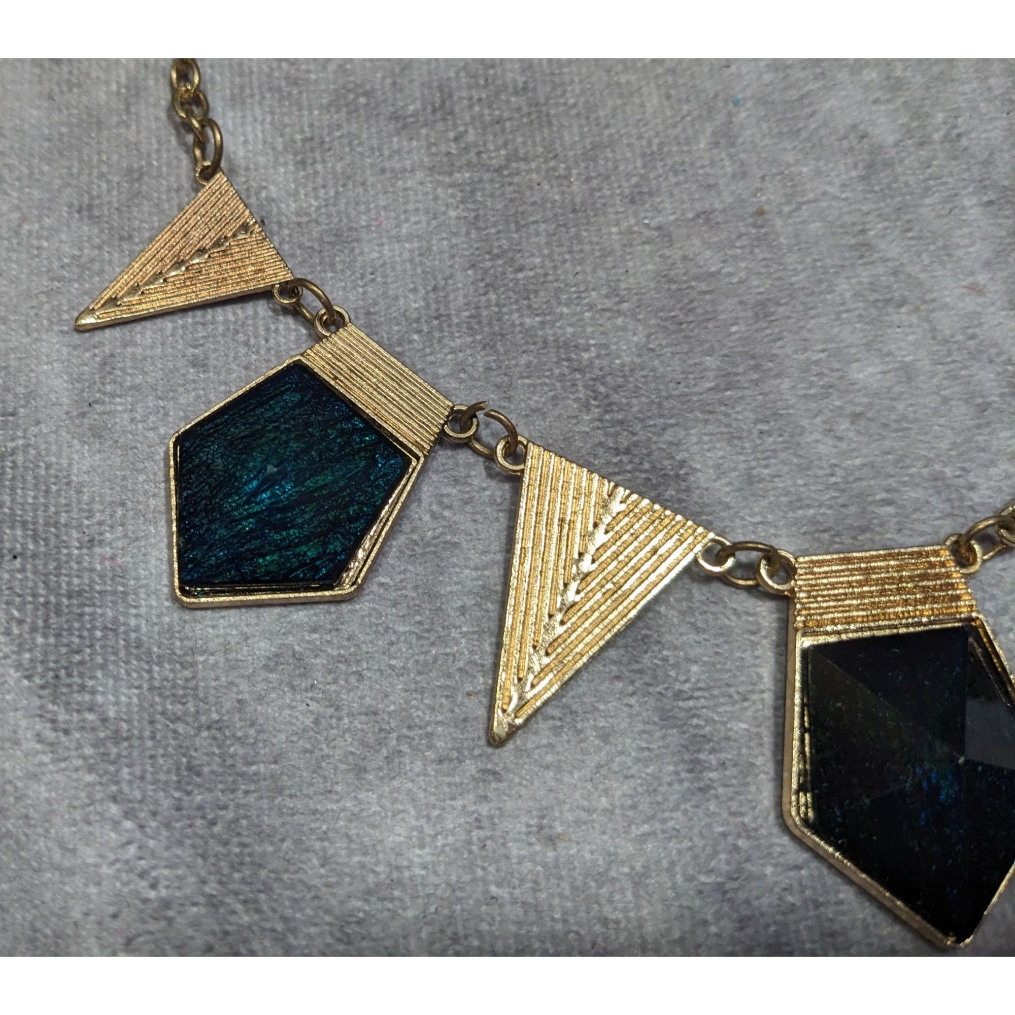 Other Modern Geometric Gold And Dark Blue Statement Necklace Size ONE SIZE - 10 Thumbnail