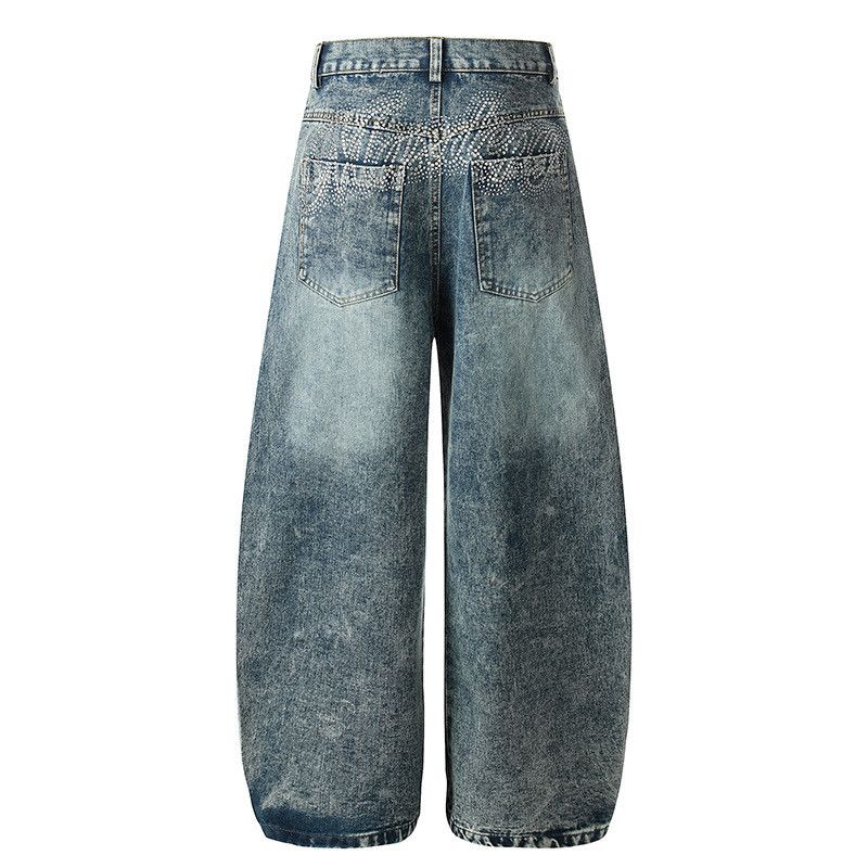 Jean American hot-stamped rhinestone letter washed curved jeans Size US 32 / EU 48 - 2 Thumbnail